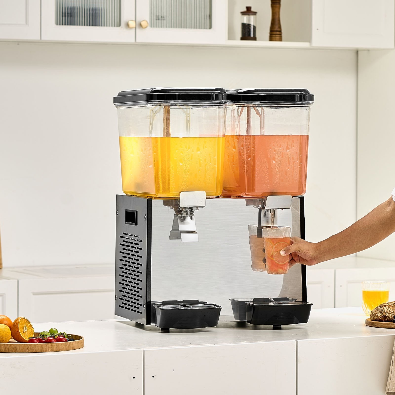 Dual-Tank 36L Commercial Beverage Dispenser - Efficient 370W Juice & Ice Tea Machine for Bars, Parties, Restaurants, Stainless Steel Design