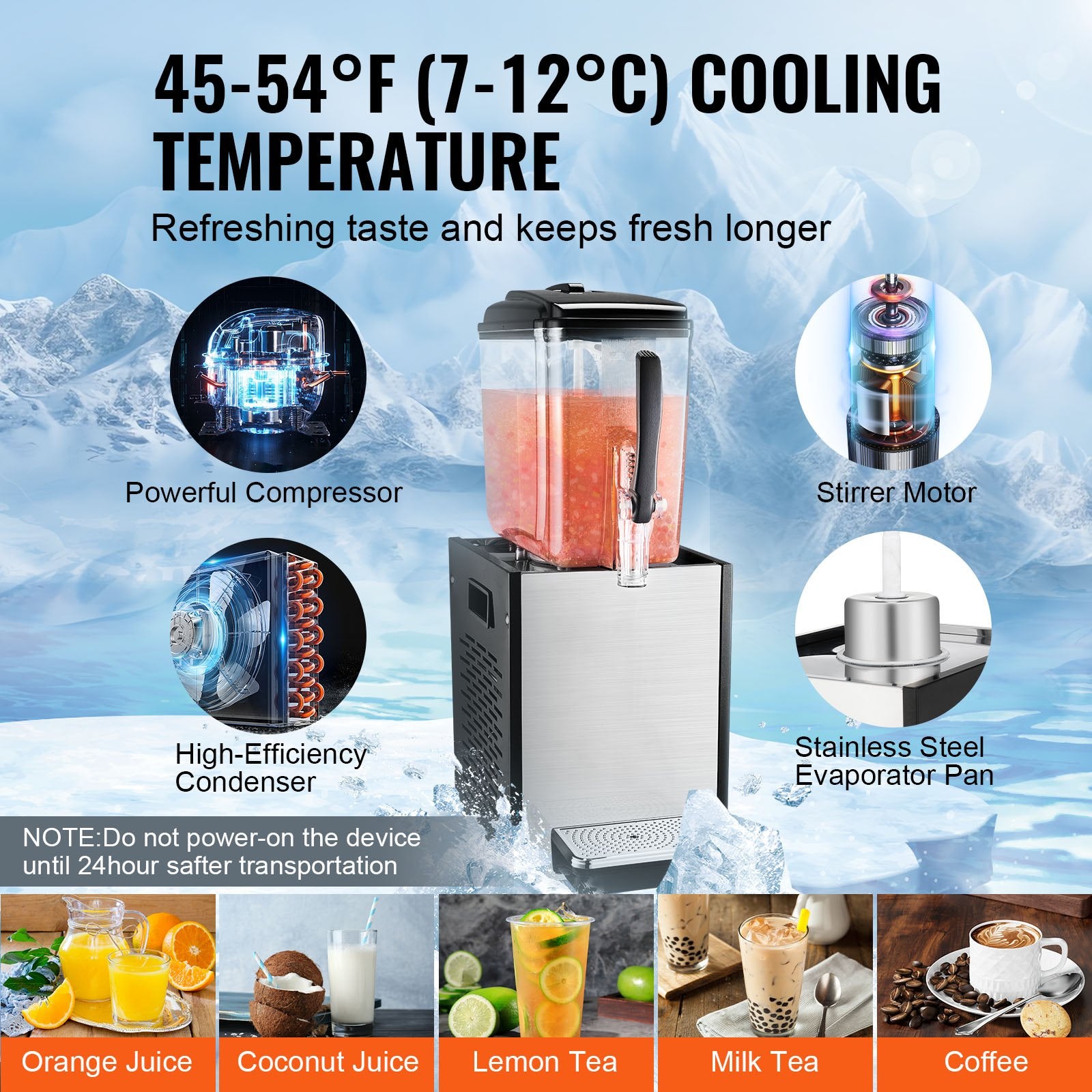12L Commercial Grade Beverage Dispenser: Stainless Steel Ice Tea Machine, 246W Cooling for Bars, Restaurants, and Parties