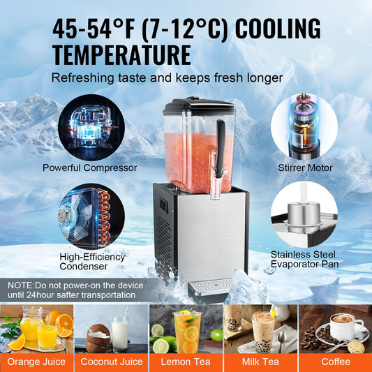 12L Commercial Grade Beverage Dispenser: Stainless Steel Ice Tea Machine, 246W Cooling for Bars, Restaurants, and Parties