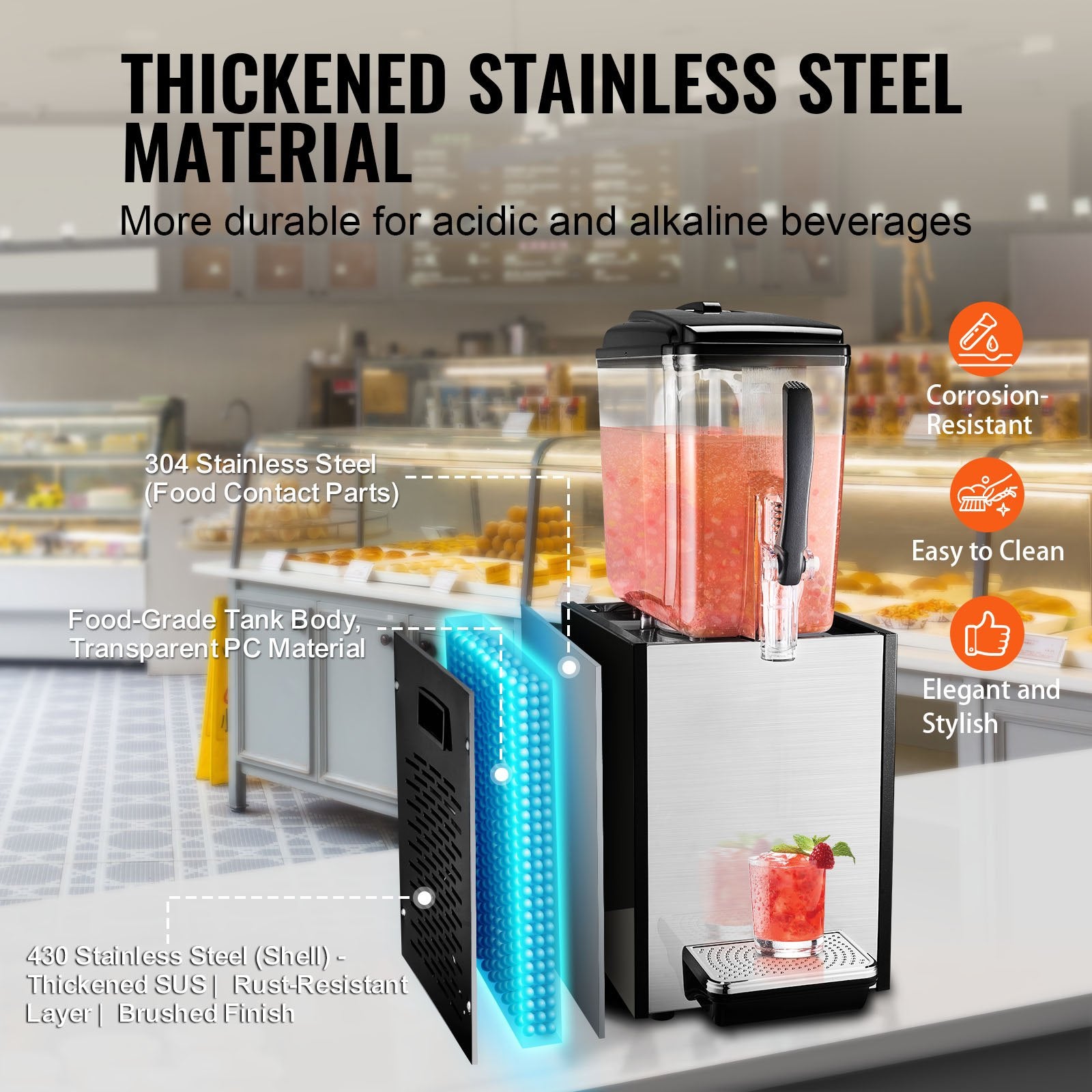 12L Commercial Grade Beverage Dispenser: Stainless Steel Ice Tea Machine, 246W Cooling for Bars, Restaurants, and Parties