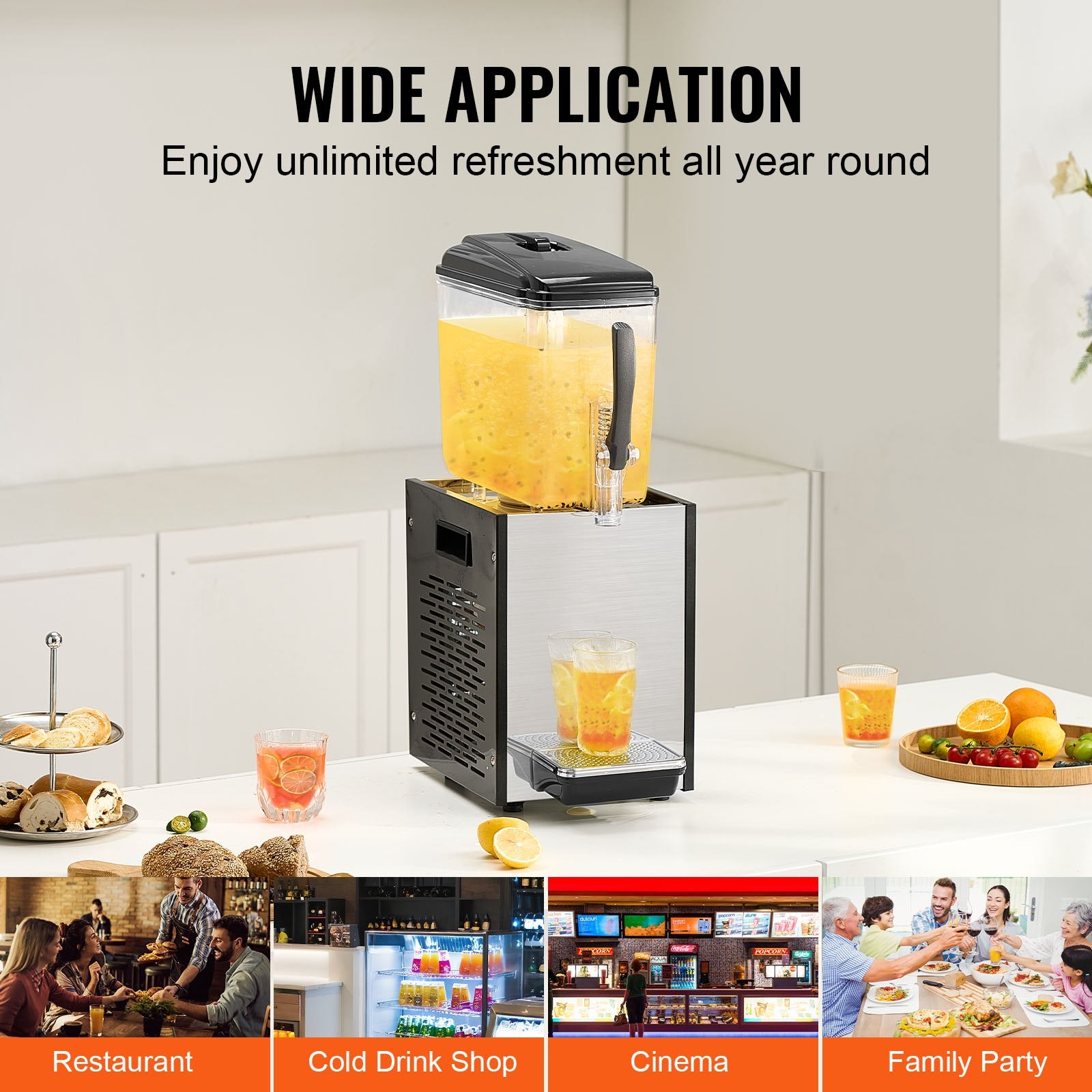 12L Commercial Grade Beverage Dispenser: Stainless Steel Ice Tea Machine, 246W Cooling for Bars, Restaurants, and Parties