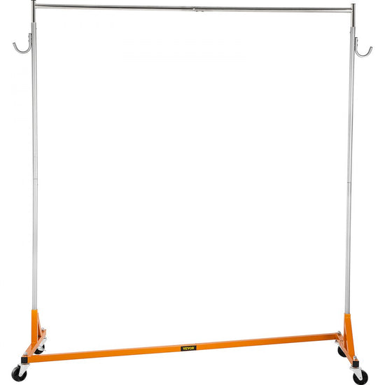 VEVOR Z Rack, Industrial Grade Z Base Garment Rack, Height Adjustable Rolling Z Garment Rack, Sturdy Steel Z Base Clothing Rack w/ Lockable Casters for Home Garment Store Display Commercial Use Orange