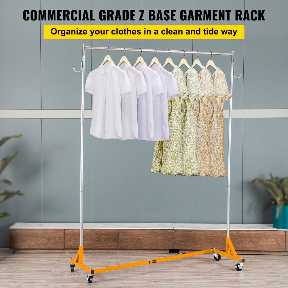 VEVOR Z Rack, Industrial Grade Z Base Garment Rack, Height Adjustable Rolling Z Garment Rack, Sturdy Steel Z Base Clothing Rack w/ Lockable Casters, for Home Clothing Store Display Orange (3 Sets)