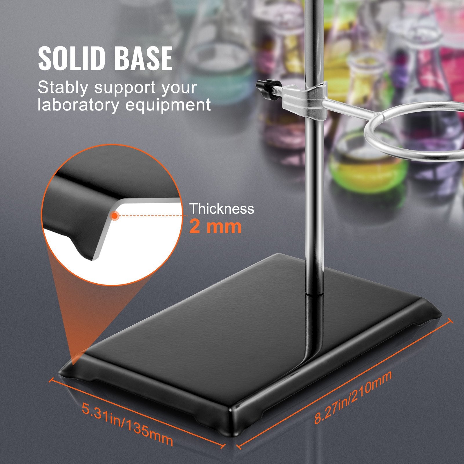 Dual Set Lab Stand Support with Adjustable Clamps - Sturdy 23.6" Rod, 8.3" x 5.3" Cast Iron Base, Includes Flask, Burette, and Cross Clamps for Versatile Laboratory Use