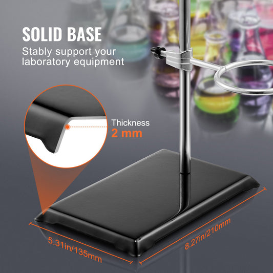 Dual Set Lab Stand Support with Adjustable Clamps - Sturdy 23.6" Rod, 8.3" x 5.3" Cast Iron Base, Includes Flask, Burette, and Cross Clamps for Versatile Laboratory Use