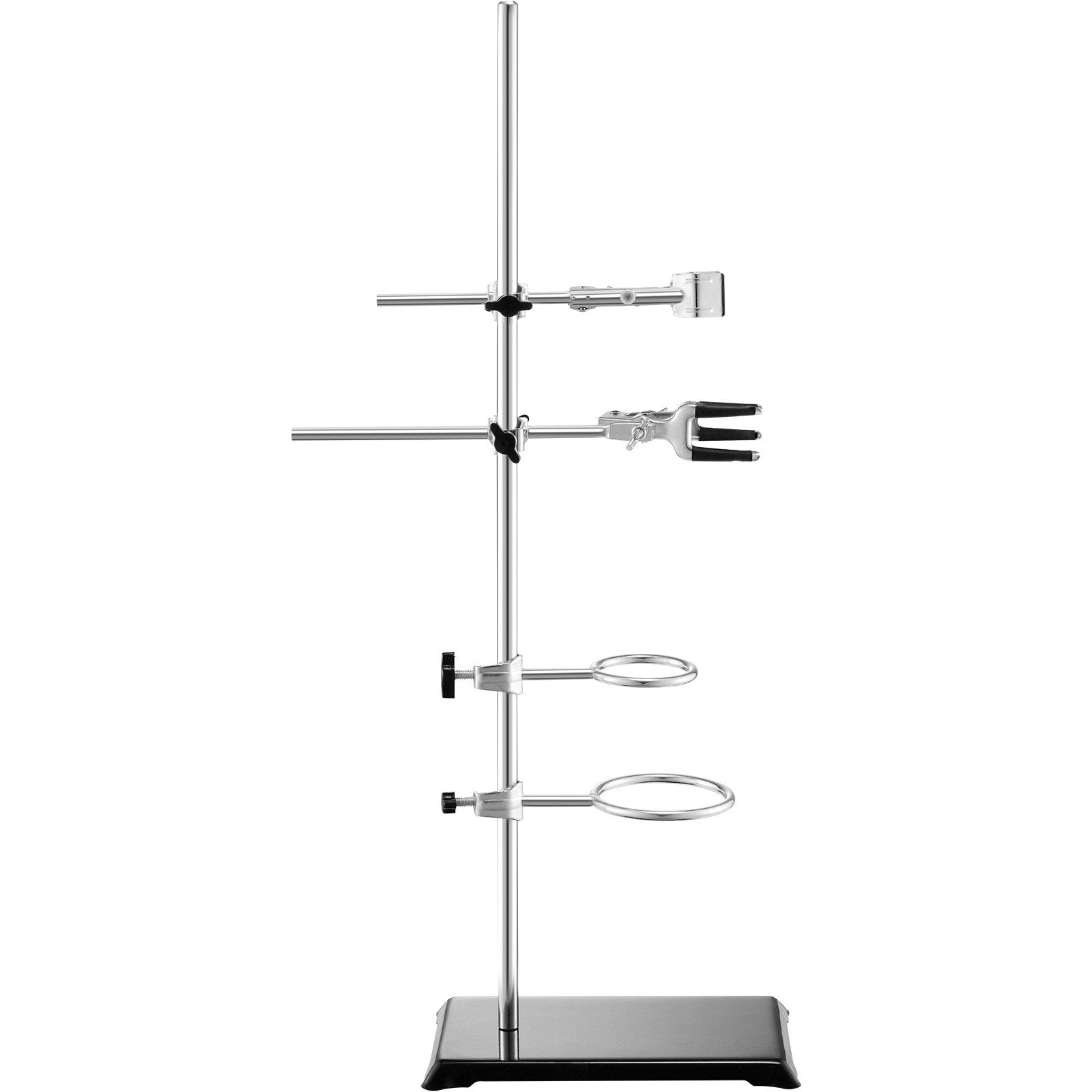 Dual Set Lab Stand Support with Adjustable Clamps - Sturdy 23.6" Rod, 8.3" x 5.3" Cast Iron Base, Includes Flask, Burette, and Cross Clamps for Versatile Laboratory Use