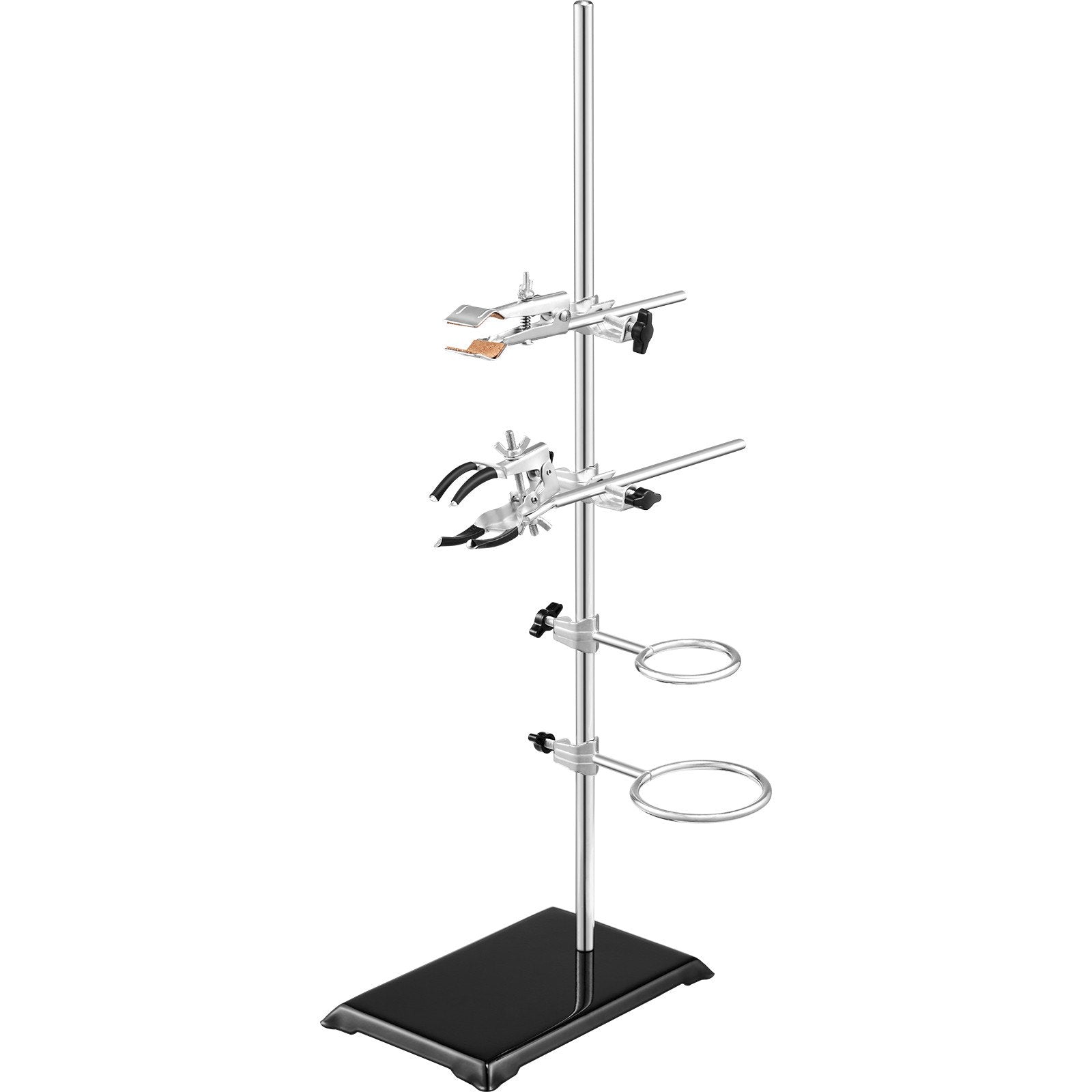 Dual Set Lab Stand Support with Adjustable Clamps - Sturdy 23.6" Rod, 8.3" x 5.3" Cast Iron Base, Includes Flask, Burette, and Cross Clamps for Versatile Laboratory Use
