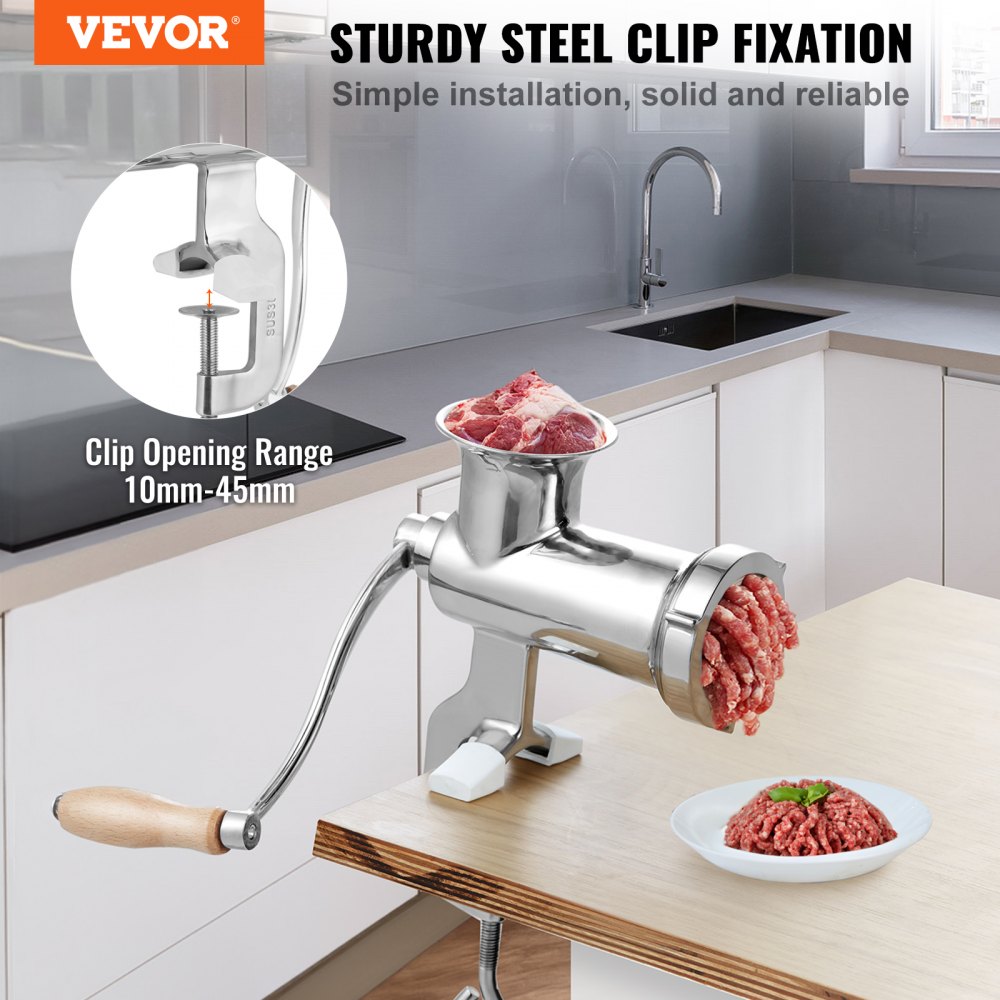 VEVOR Meat Grinders, All Parts Stainless Steel, Hand Operated Meat Grinding Machine with Tabletop Clamp, 2 Grinding Plates & Sausage Stuffer, Ideal for Home Kitchen Restaurant Butcher’s Shop