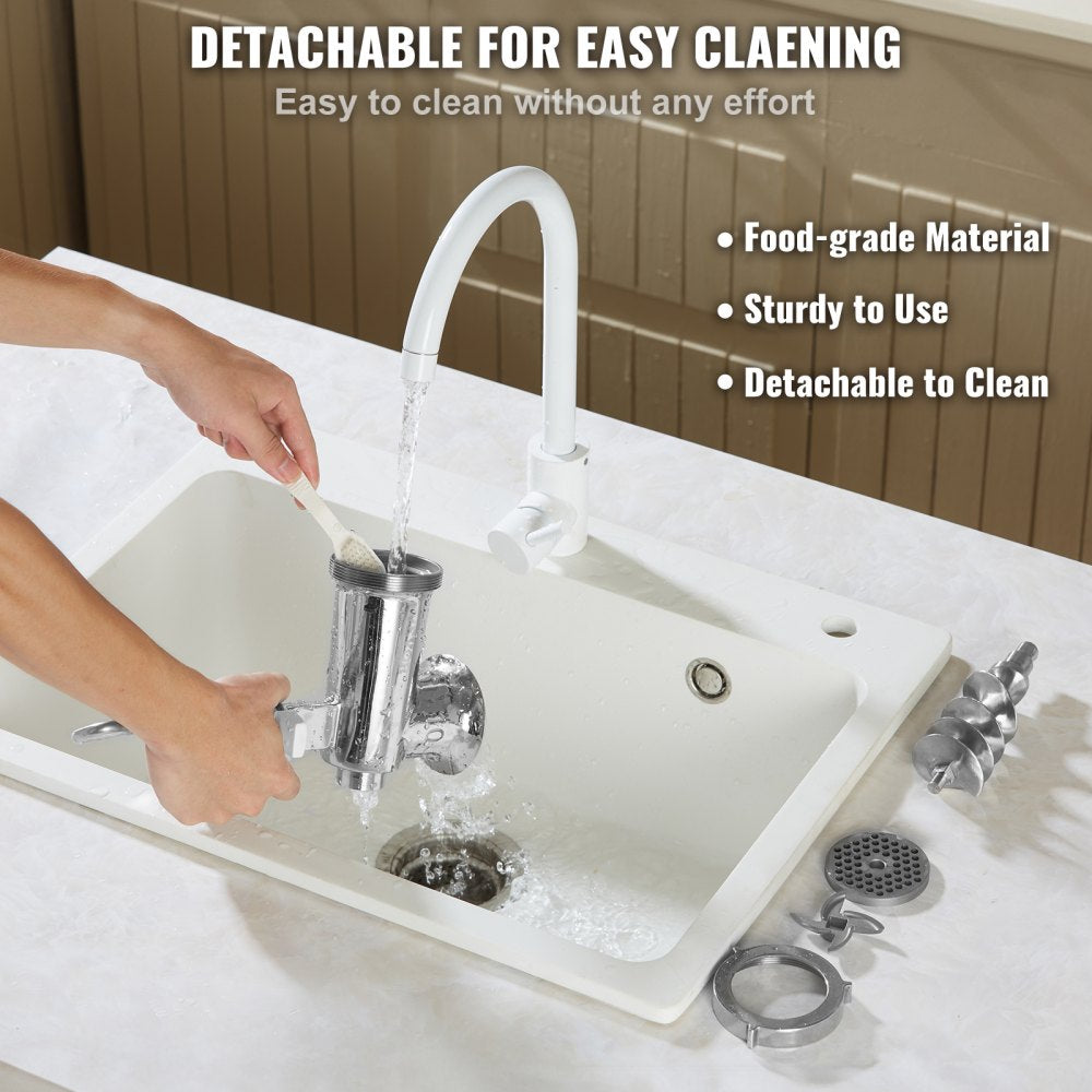 VEVOR Meat Grinders, All Parts Stainless Steel, Hand Operated Meat Grinding Machine with Tabletop Clamp, 2 Grinding Plates & Sausage Stuffer, Ideal for Home Kitchen Restaurant Butcher’s Shop