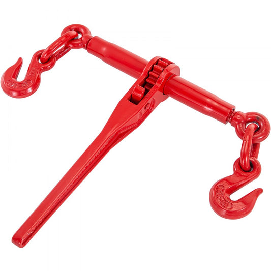 VEVOR Chain Binder 5/16in-3/8in, Ratchet Load Binder 6600lbs Capacity, Ratchet Lever Binder w/ G70 Hooks, Adjustable Length, Ratchet Chain Binder for Tie Down, Hauling, Towing, 2-pack in Red