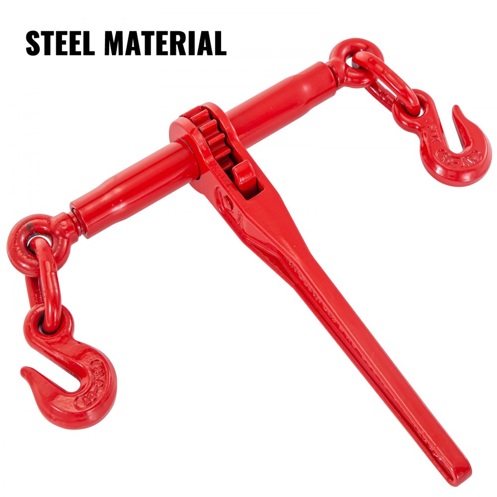 Heavy-Duty Ratchet Lever Chain Binder with Adjustable G70 Hooks, 6600 lbs Capacity for Tie Down, Hauling, and Towing - 2-Pack in Red