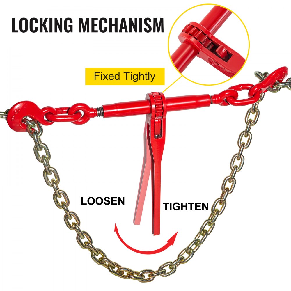Heavy-Duty Ratchet Lever Chain Binder with Adjustable G70 Hooks, 6600 lbs Capacity for Tie Down, Hauling, and Towing - 2-Pack in Red