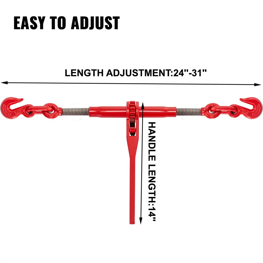 Heavy-Duty Ratchet Lever Chain Binder with Adjustable G70 Hooks, 6600 lbs Capacity for Tie Down, Hauling, and Towing - 2-Pack in Red