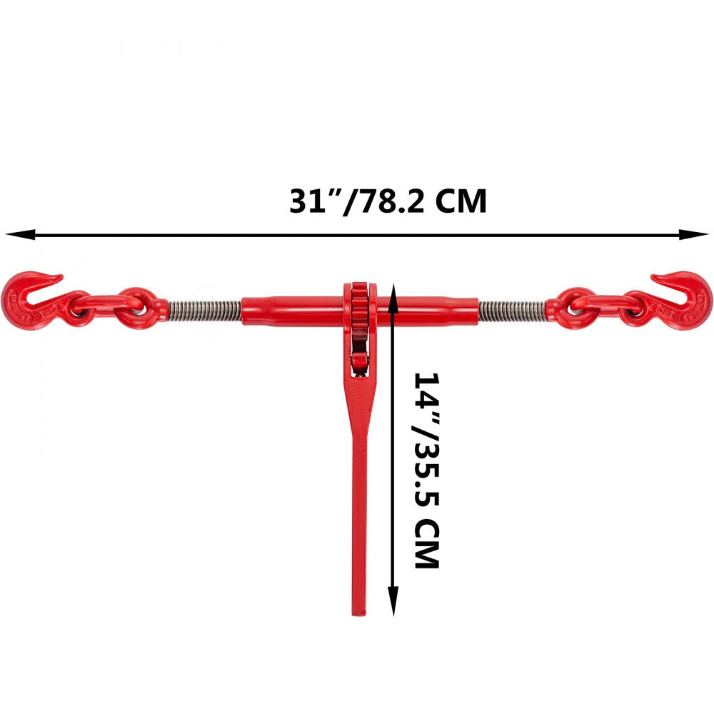 Heavy-Duty Ratchet Lever Chain Binder with Adjustable G70 Hooks, 6600 lbs Capacity for Tie Down, Hauling, and Towing - 2-Pack in Red