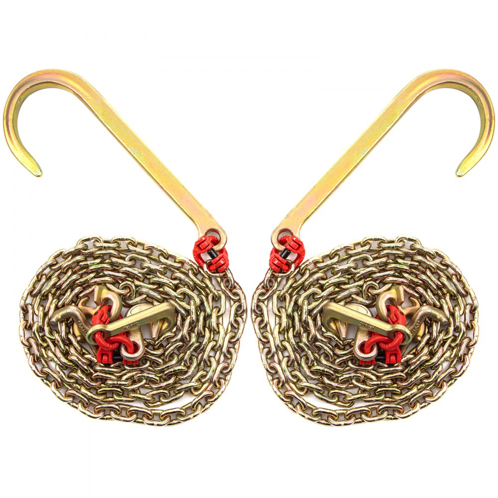 VEVOR J Hook Chain, 5/16 in x 10 ft Bridle Tow Chain, G80 Bridle Transport Chain, Alloy Steel Chain with 2 G70 J Hooks, 9260 Lbs Break Strength Tow Hooks for Trucks, J Hooks Towing Straps 2PCS