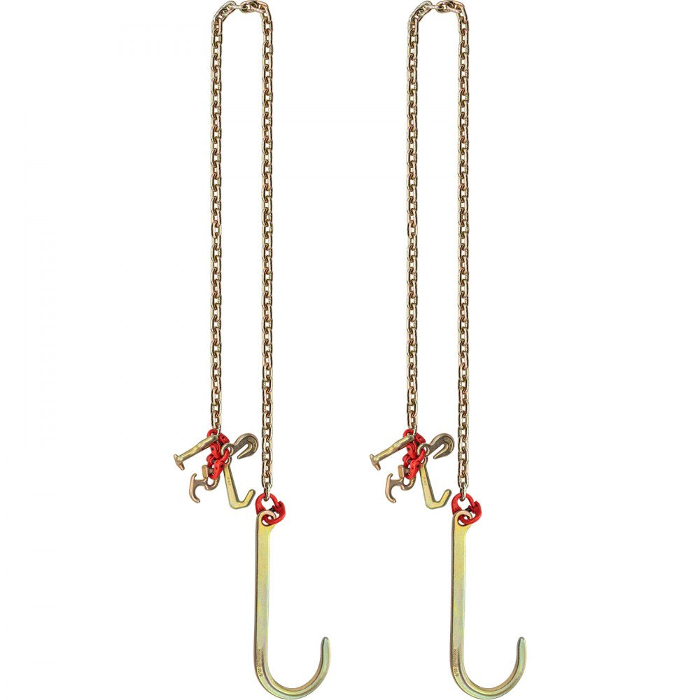 VEVOR J Hook Chain, 5/16 in x 10 ft Bridle Tow Chain, G80 Bridle Transport Chain, Alloy Steel Chain with 2 G70 J Hooks, 9260 Lbs Break Strength Tow Hooks for Trucks, J Hooks Towing Straps 2PCS