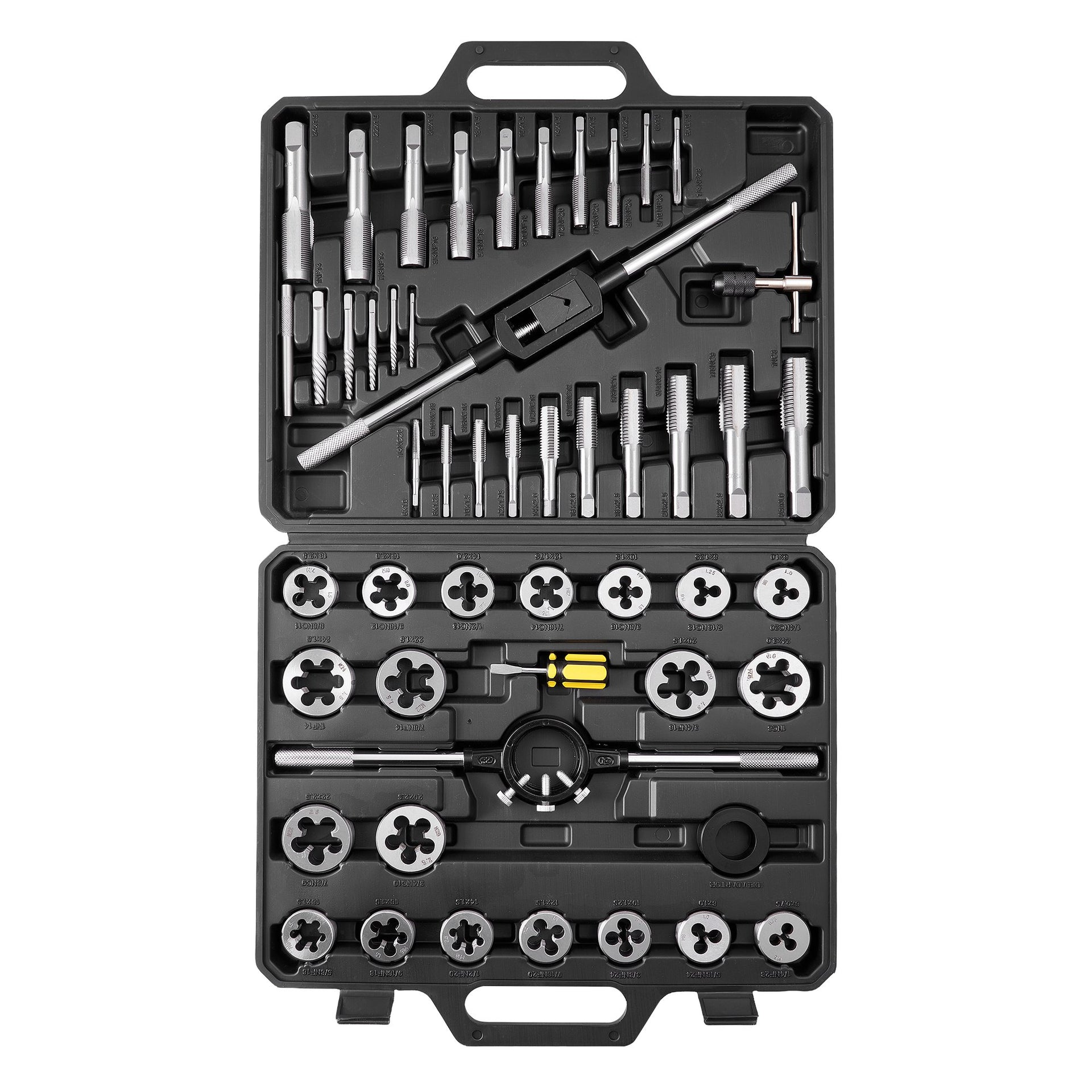 51-Piece Tap and Die Set with SAE Sizes 1/4" to 1", Coarse & Fine Thread Taps, Dies, Wrench, Bearing Steel, Threading Tools Kit