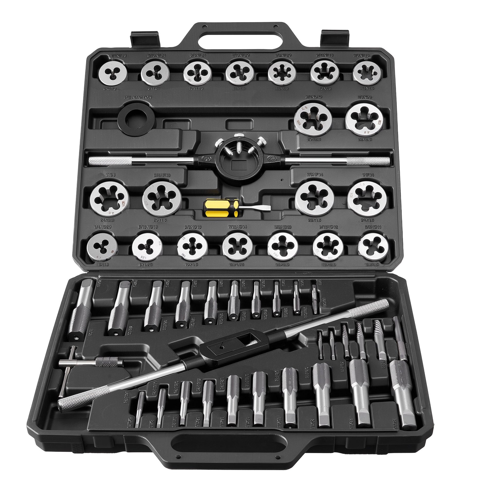 51-Piece Tap and Die Set with SAE Sizes 1/4" to 1", Coarse & Fine Thread Taps, Dies, Wrench, Bearing Steel, Threading Tools Kit