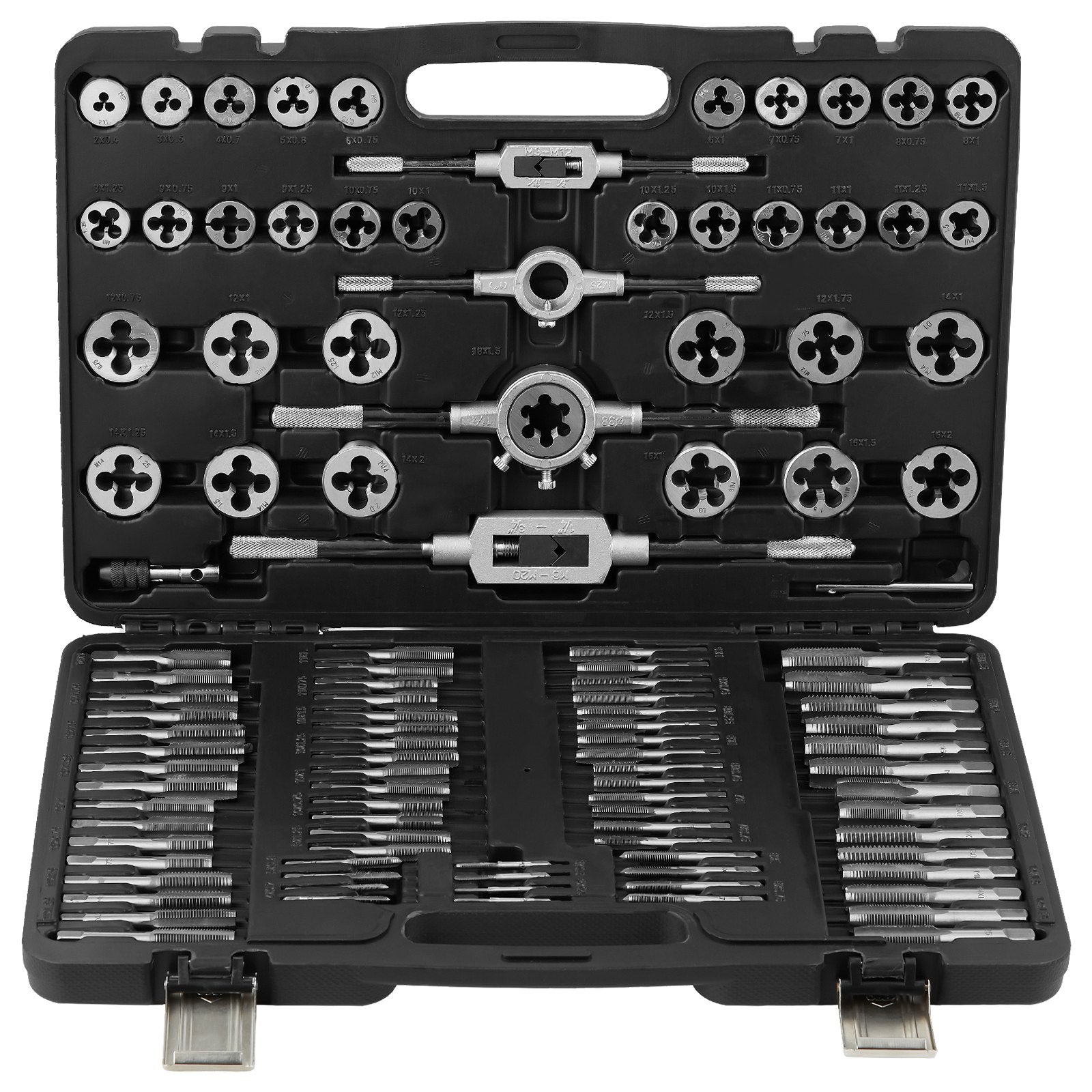 110-Piece Tap and Die Set with Metric M2-M18, Bearing Steel Tools, Complete Accessories, Durable Storage Case for Professional Threading