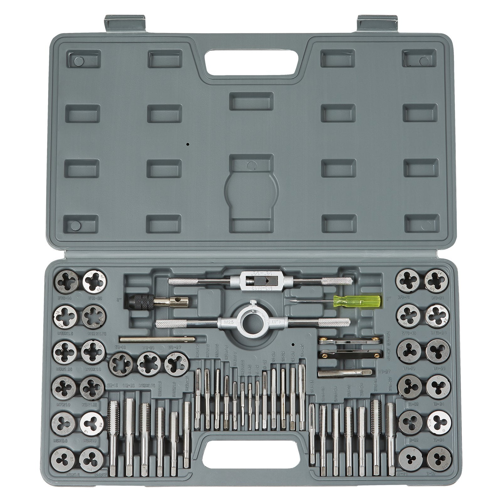 60-Piece Tap and Die Set with Bearing Steel Taps and Dies, Metric & SAE Standard, Complete Threading Tool Kit with Accessories and Storage Case