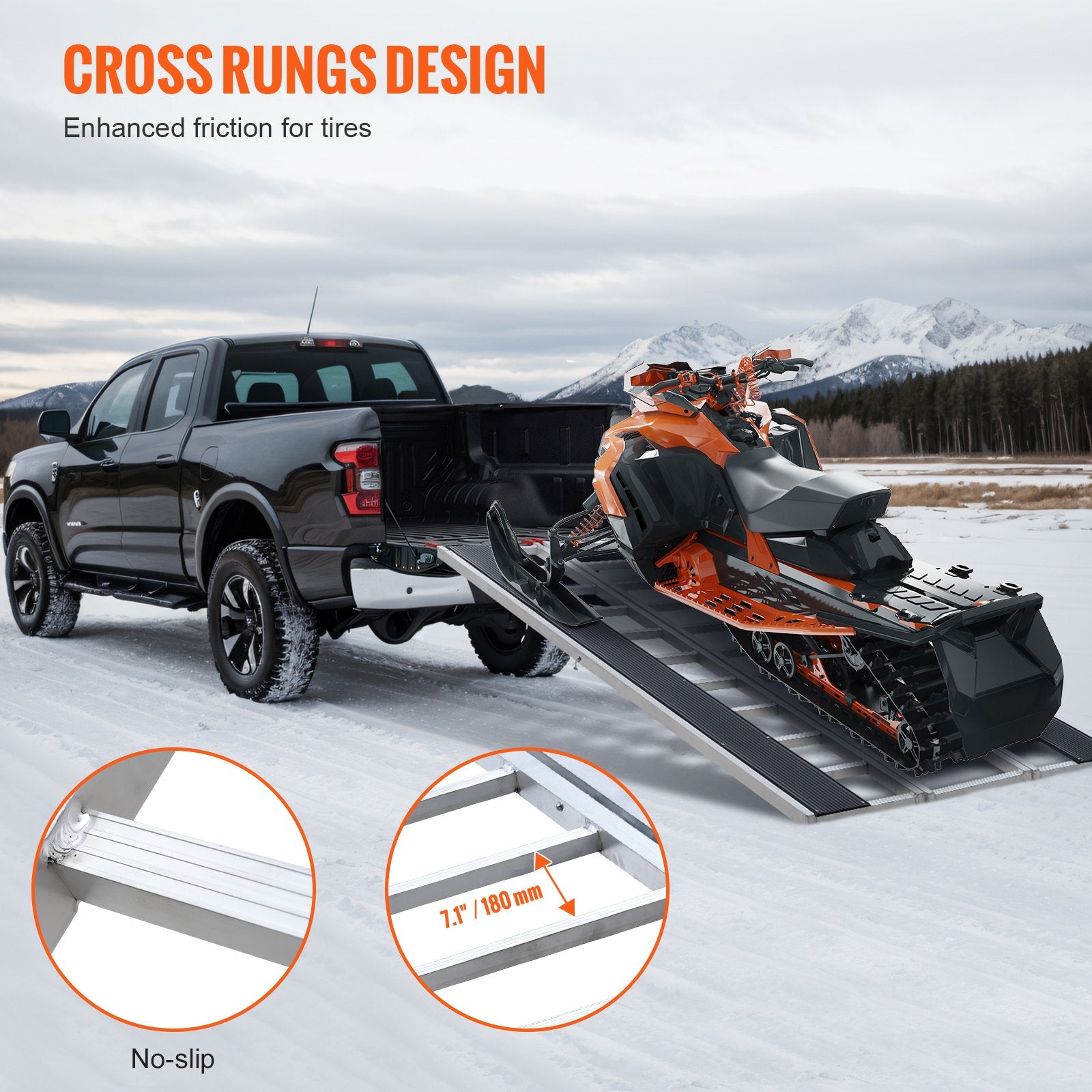 Compact Tri-Fold Aluminum Loading Ramp, 85x54 in, 1500 Lbs Capacity, Non-Slip for ATVs, Snowmobiles, Tractors, Lawn Mowers, Motorcycles