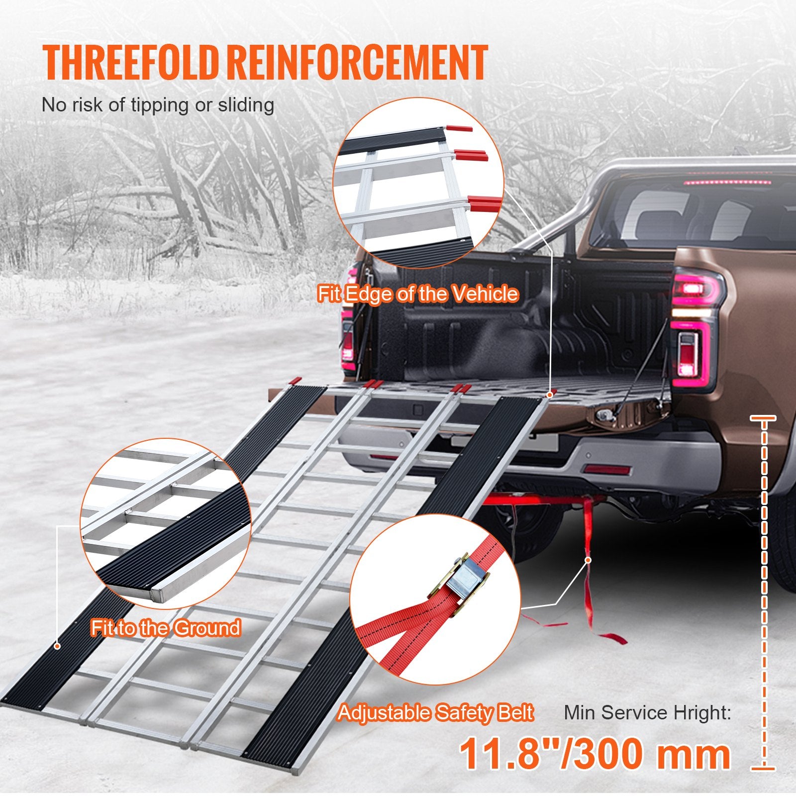 Compact Tri-Fold Aluminum Loading Ramp, 85x54 in, 1500 Lbs Capacity, Non-Slip for ATVs, Snowmobiles, Tractors, Lawn Mowers, Motorcycles