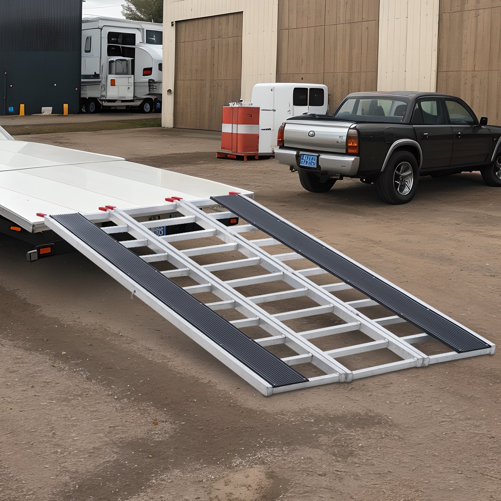 Compact Tri-Fold Aluminum Loading Ramp, 85x54 in, 1500 Lbs Capacity, Non-Slip for ATVs, Snowmobiles, Tractors, Lawn Mowers, Motorcycles