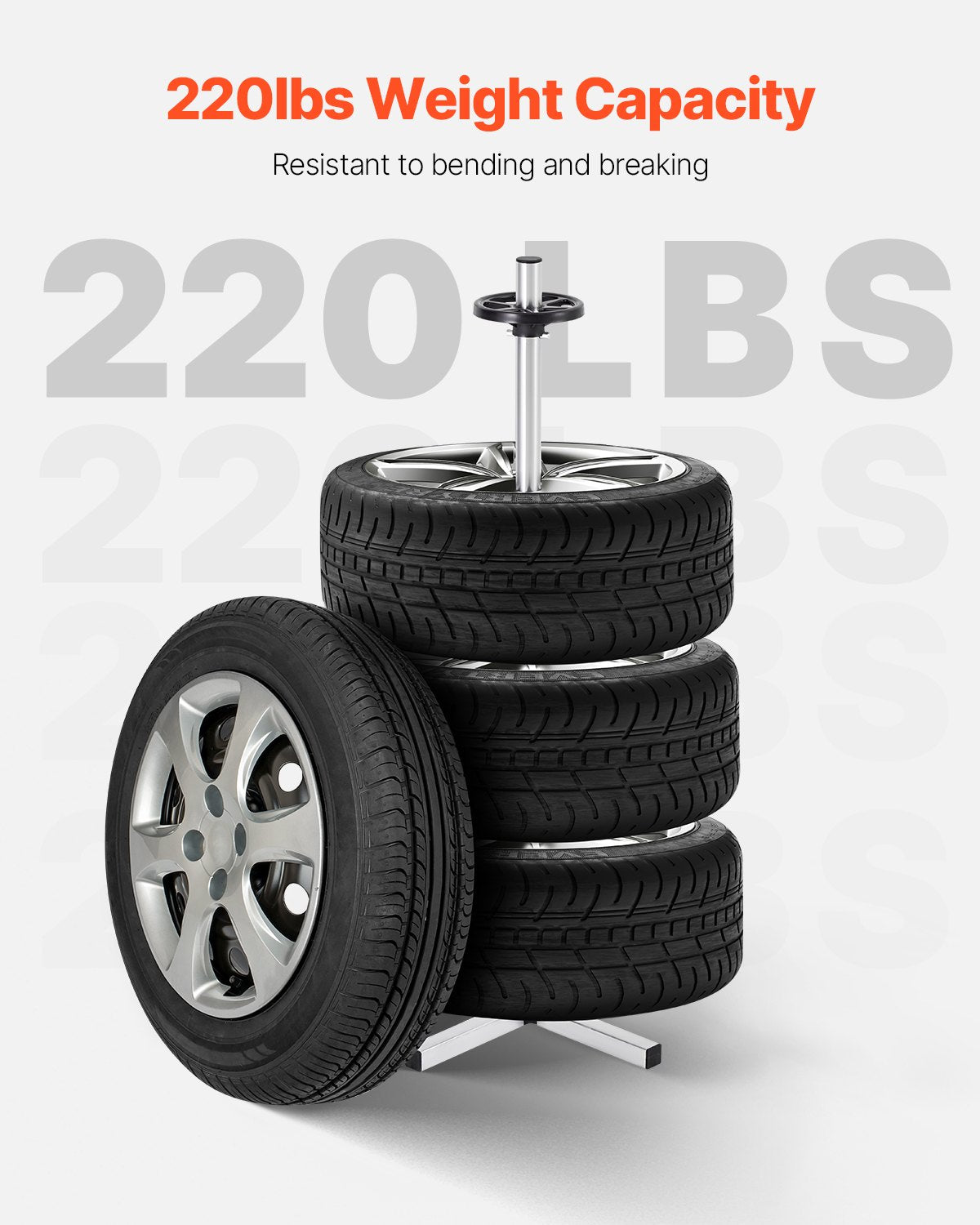 Heavy-Duty Tire Tree Stand for 4 Tires with Rims, Space-Saving Storage Rack for Garage, Holds Tires up to 225mm Wide, 220 lbs Capacity