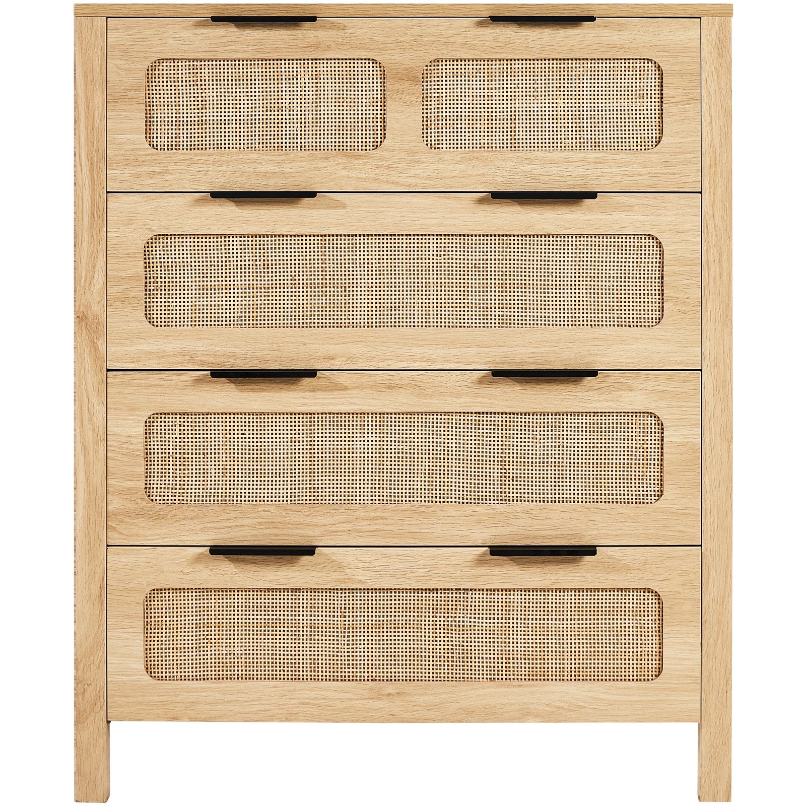 4-Drawer Boho Rattan Dresser with Ample Storage, Natural Wood Finish, Sturdy Handles & Legs for Bedroom, Living Room & Hallway