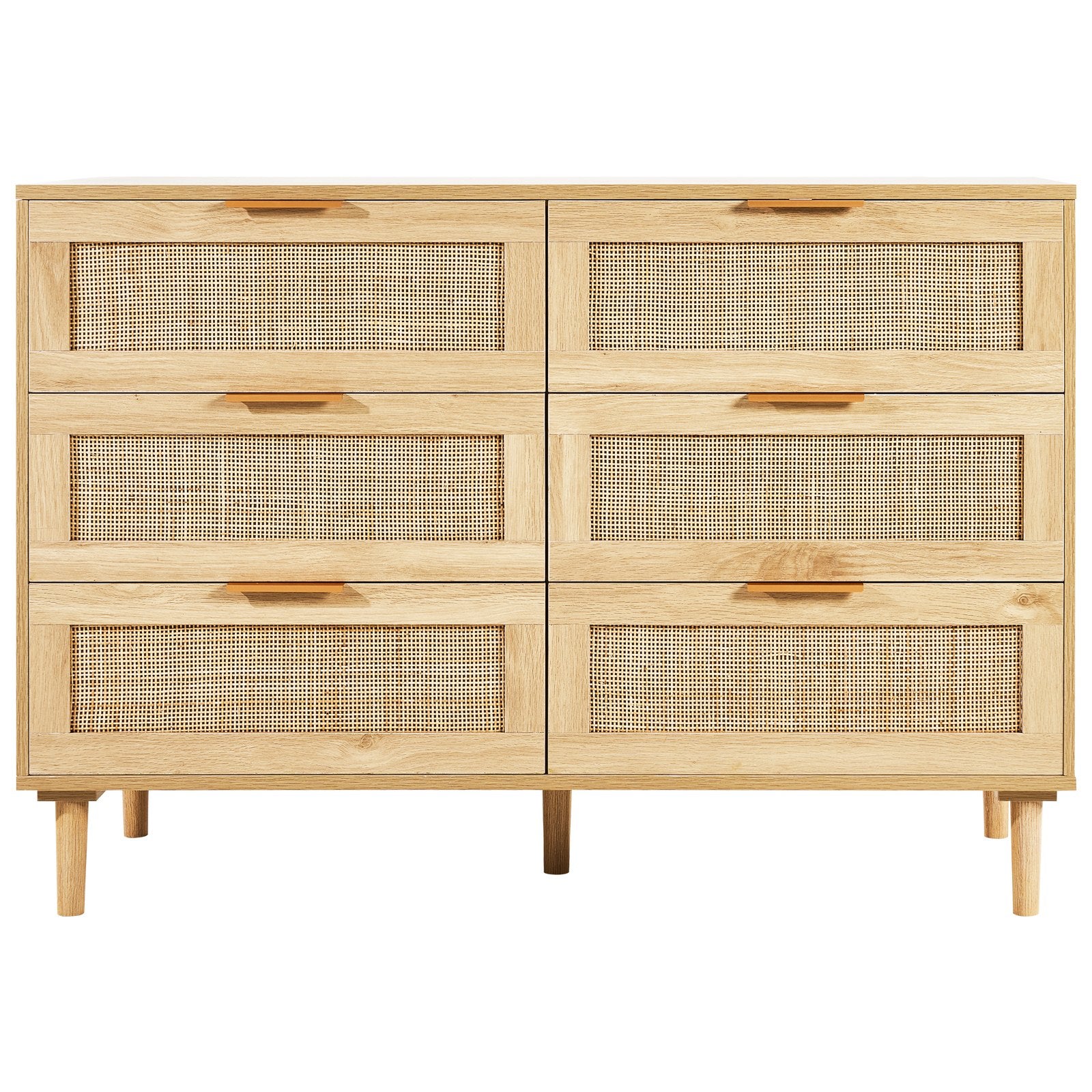 Spacious 6-Drawer Boho Rattan Dresser, Natural Chest for Bedroom & Living Room, Sturdy Handles & Legs, Ample Storage, Brown