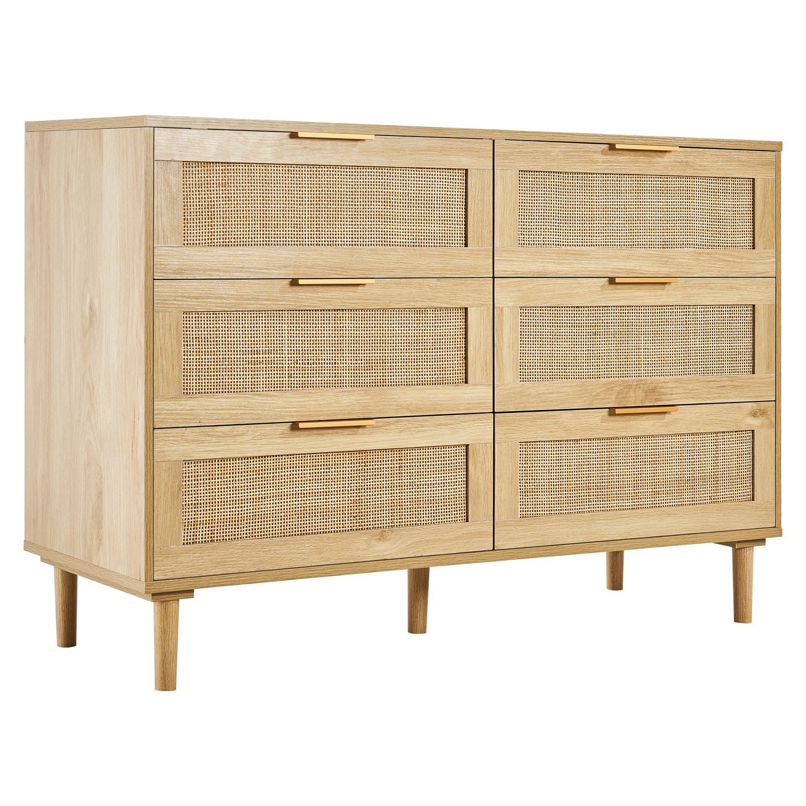 Spacious 6-Drawer Boho Rattan Dresser, Natural Chest for Bedroom & Living Room, Sturdy Handles & Legs, Ample Storage, Brown