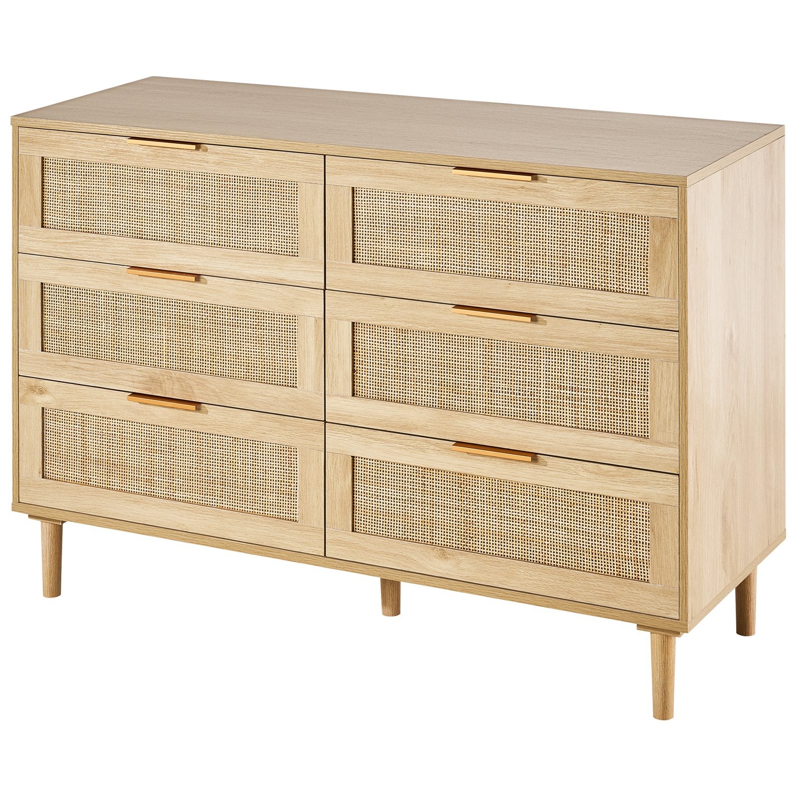 Spacious 6-Drawer Boho Rattan Dresser, Natural Chest for Bedroom & Living Room, Sturdy Handles & Legs, Ample Storage, Brown