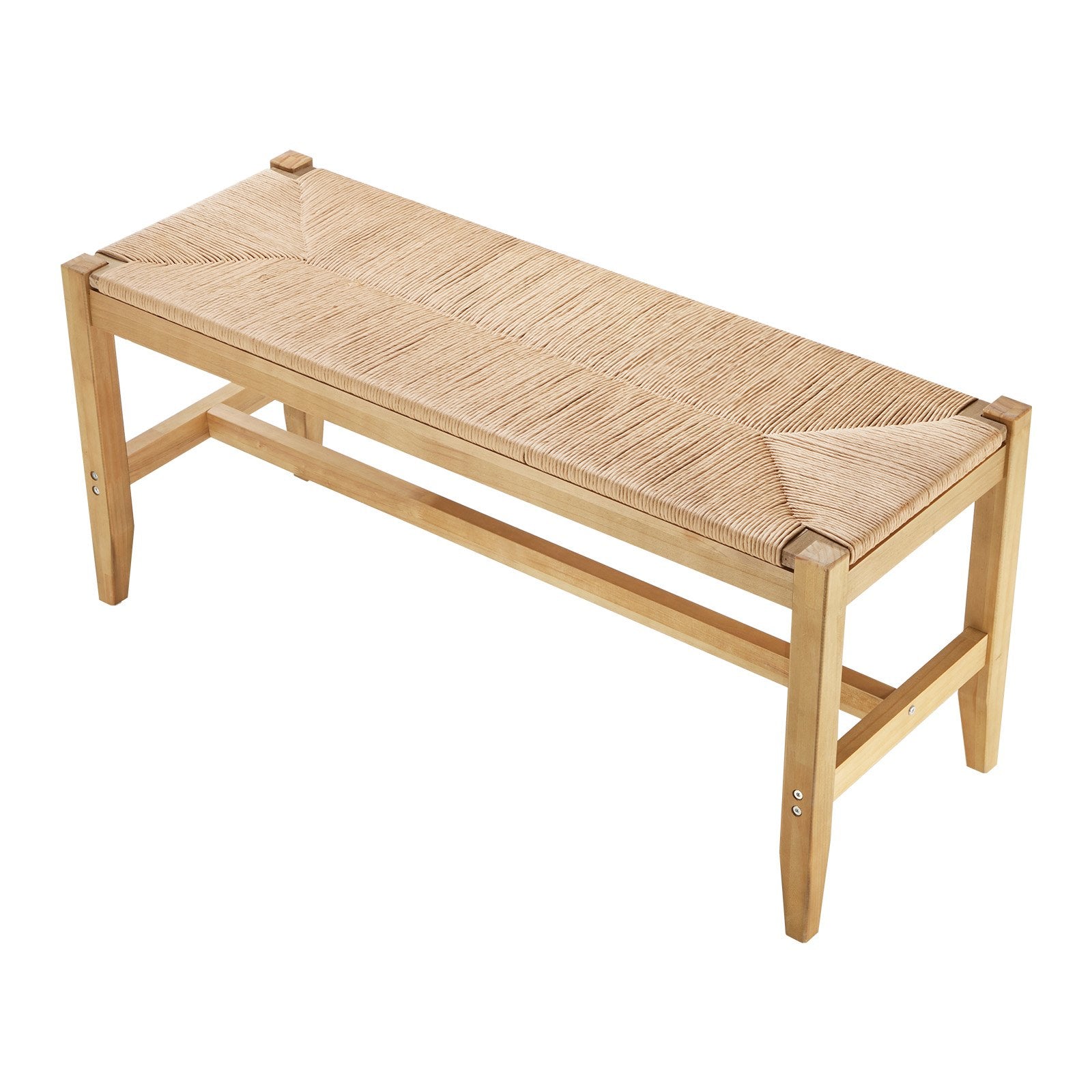 Boho Rattan Bench, 40" Wooden Entryway Seat with Oak Legs, Handwoven Paper Rope for Bedroom, Living Room, Kitchen, Natural Wood Finish