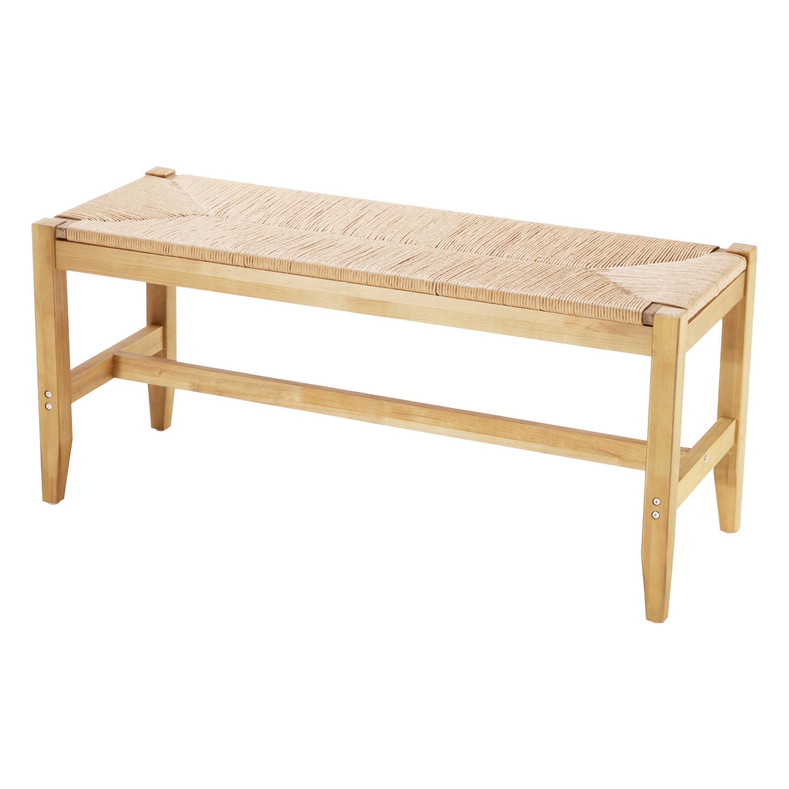 Boho Rattan Bench, 40" Wooden Entryway Seat with Oak Legs, Handwoven Paper Rope for Bedroom, Living Room, Kitchen, Natural Wood Finish
