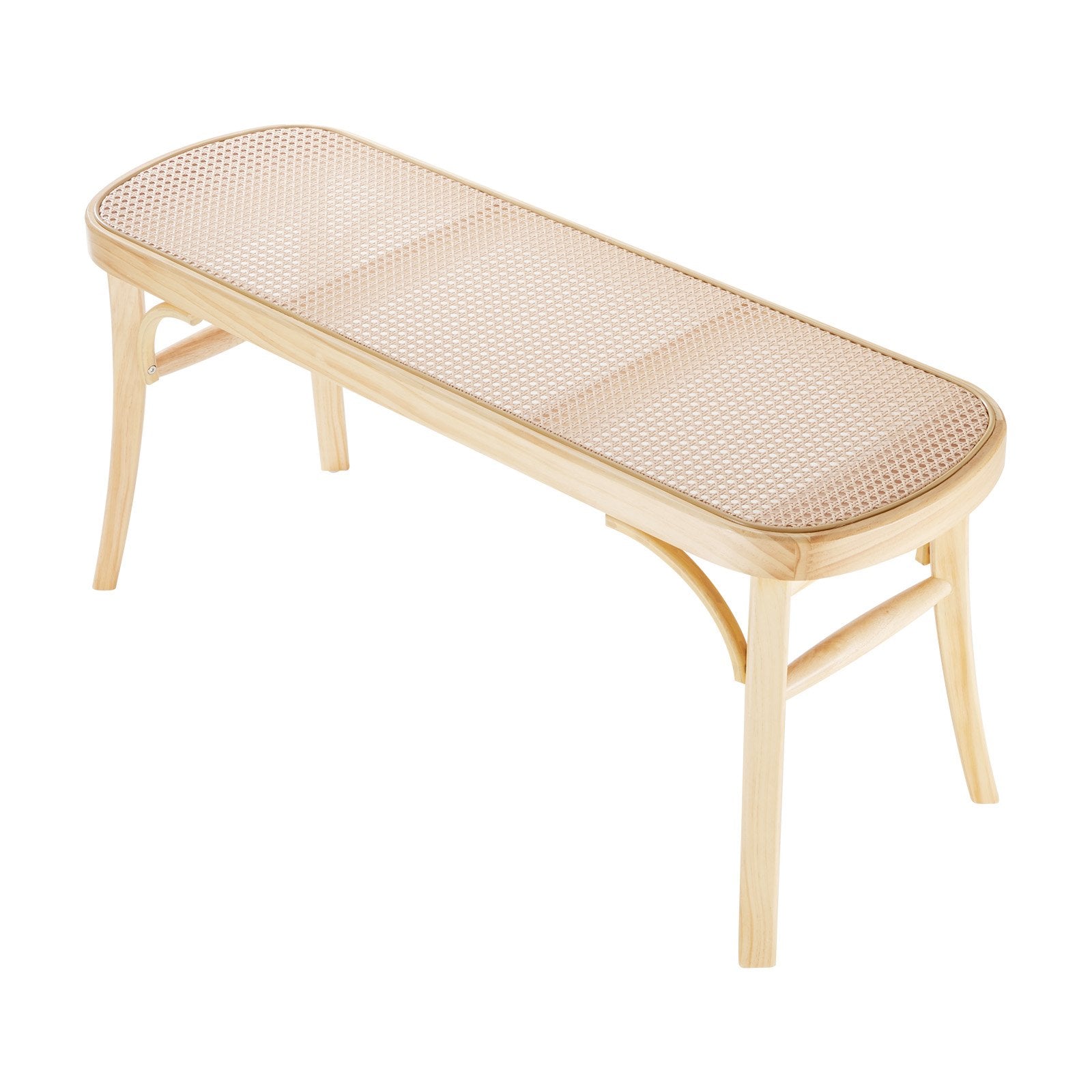 Spacious 43.3" Rattan Boho Bench with Durable Oak Wood Legs, Handwoven Seat for Bedroom, Entryway, Living Room, or Kitchen Decor