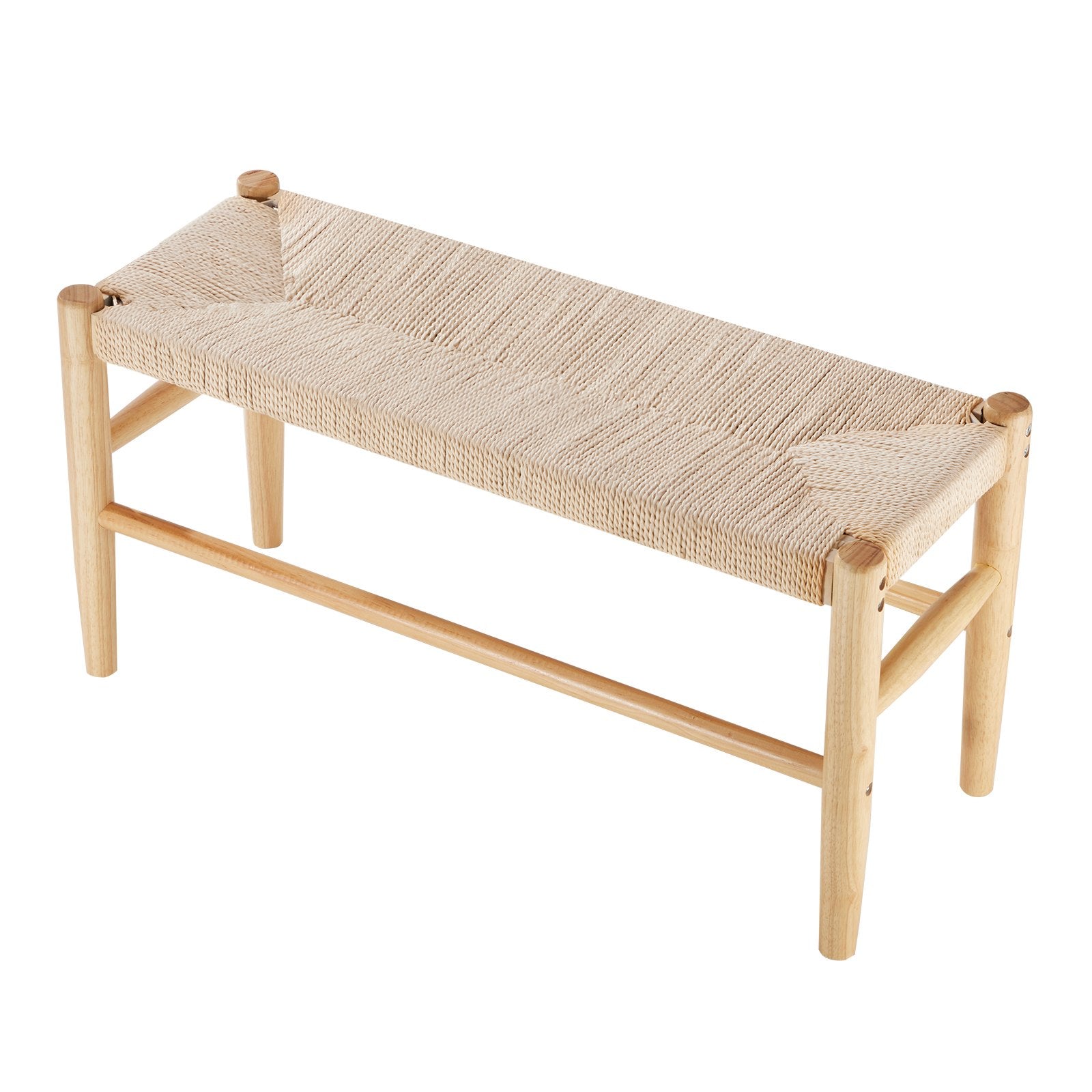 Boho Rattan Bench with Oak Wood Legs, 31.5" Entryway & Bedroom Seating, Handwoven Style, Easy Assembly, Versatile for Living Room & Kitchen Decor