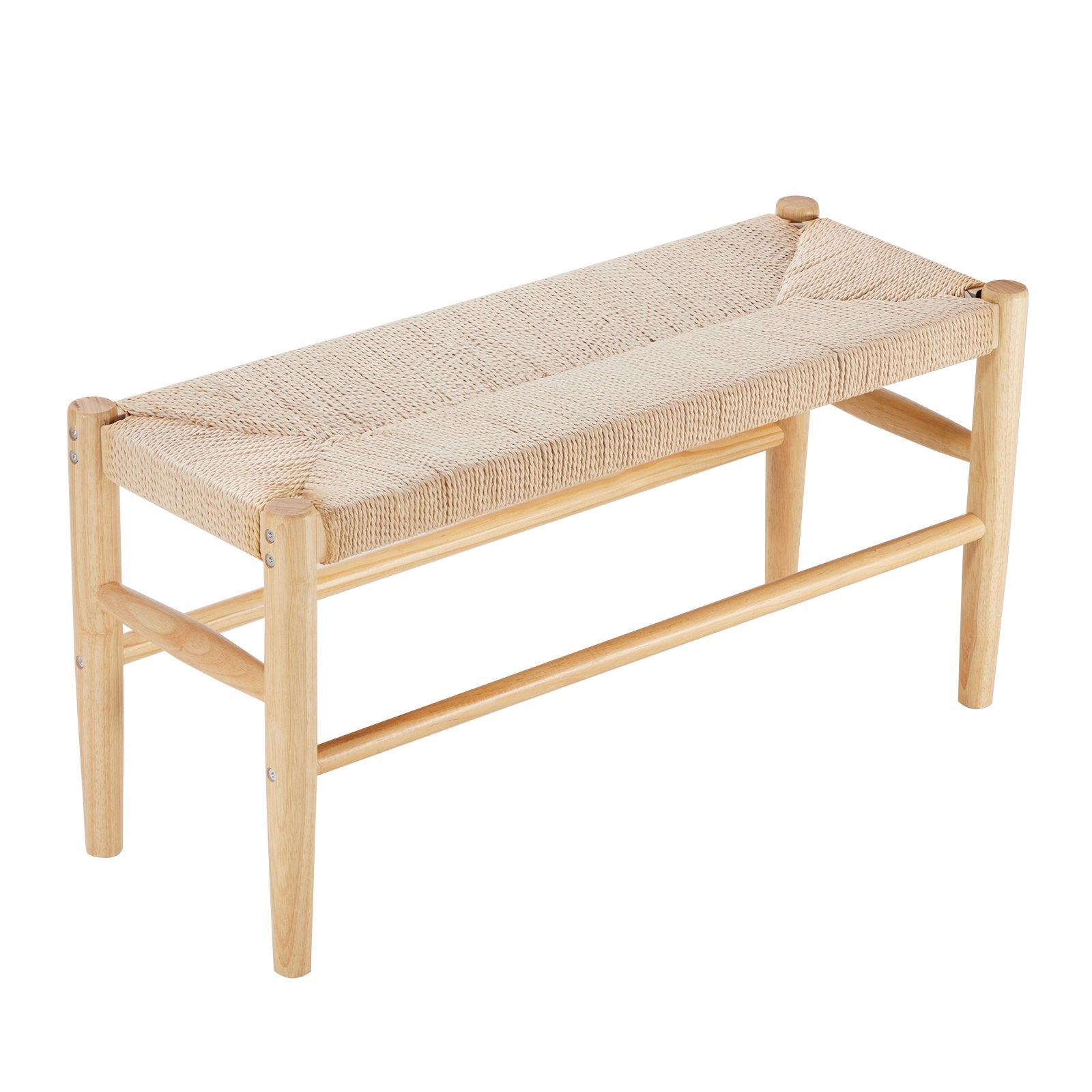 Boho Rattan Bench with Oak Wood Legs, 31.5" Entryway & Bedroom Seating, Handwoven Style, Easy Assembly, Versatile for Living Room & Kitchen Decor