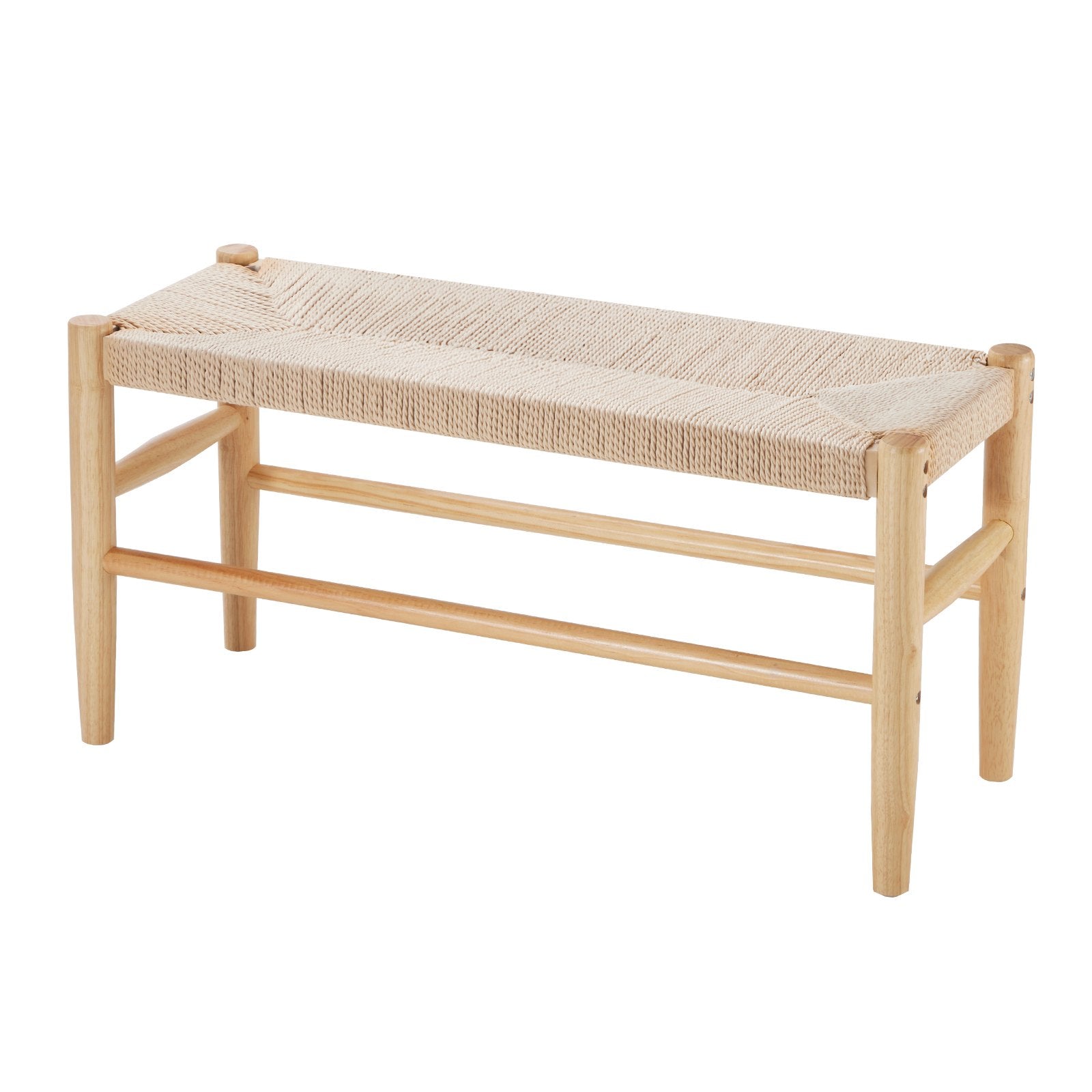 Boho Rattan Bench with Oak Wood Legs, 31.5" Entryway & Bedroom Seating, Handwoven Style, Easy Assembly, Versatile for Living Room & Kitchen Decor