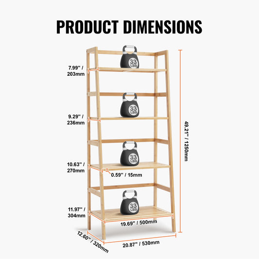 Bamboo Ladder Shelf with 4-Tier Trapezoid Design - Freestanding Natural Bookcase & Display Rack for Bathroom, Bedroom, Office, and Plant Stand Organizer