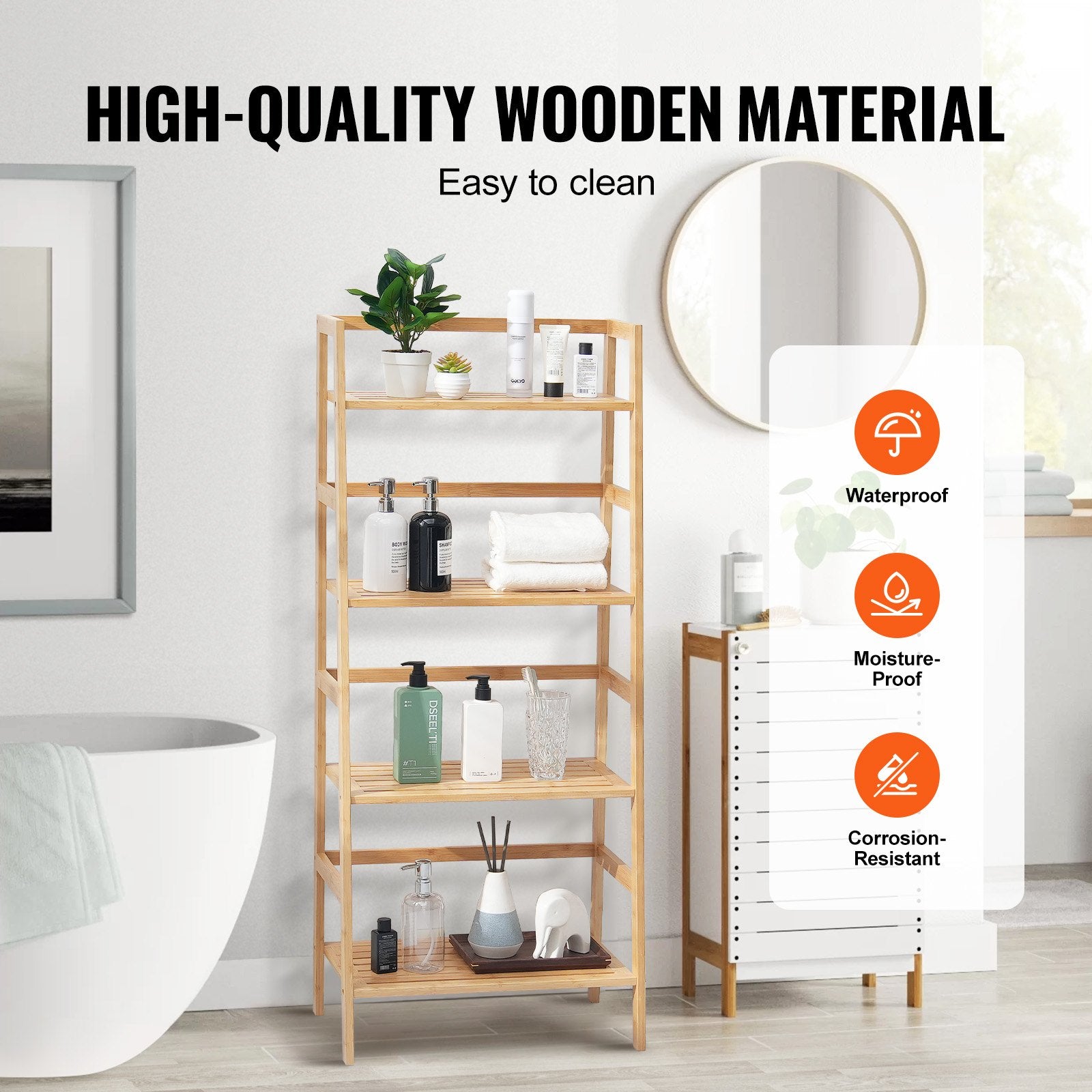 Bamboo Ladder Shelf with 4-Tier Trapezoid Design - Freestanding Natural Bookcase & Display Rack for Bathroom, Bedroom, Office, and Plant Stand Organizer