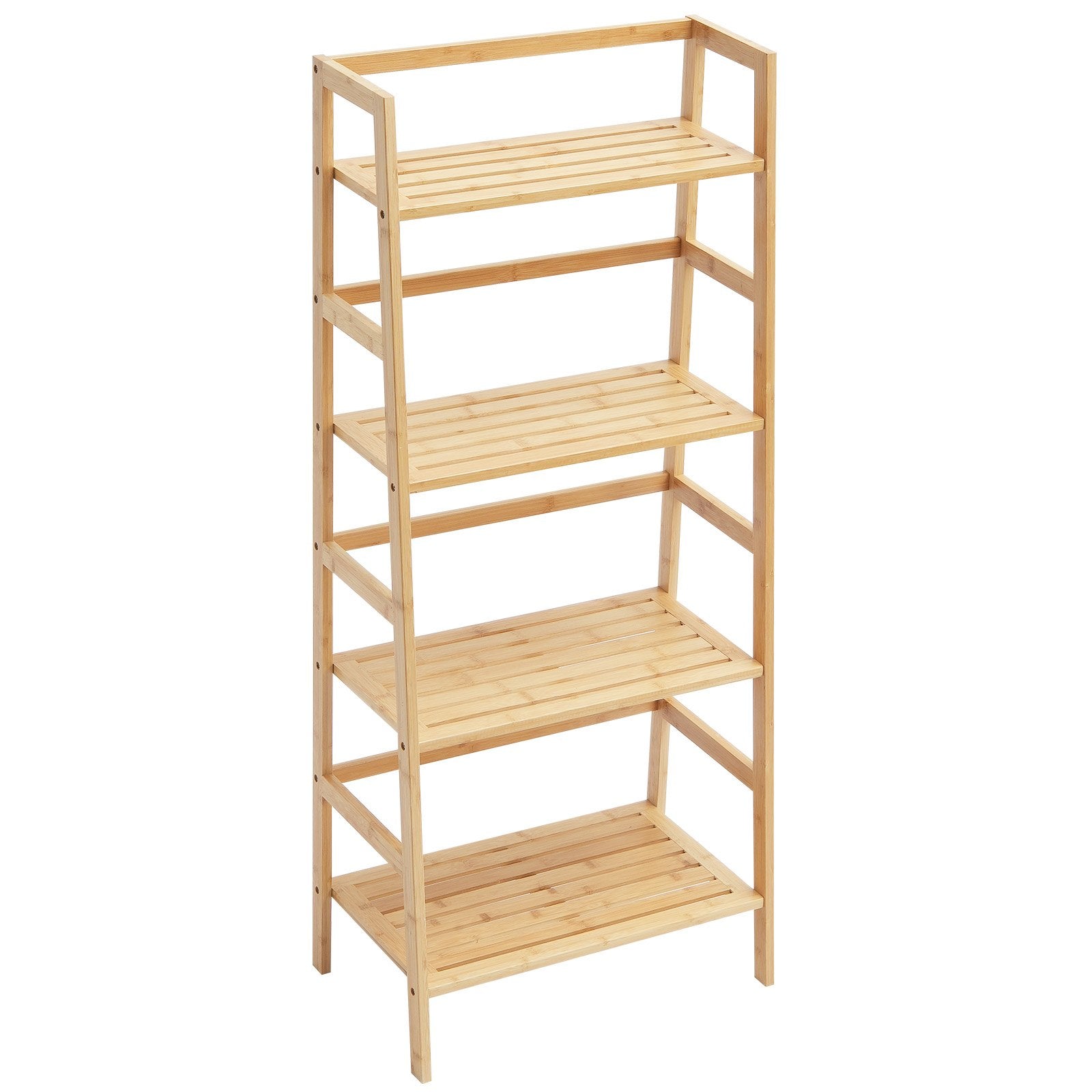 Bamboo Ladder Shelf with 4-Tier Trapezoid Design - Freestanding Natural Bookcase & Display Rack for Bathroom, Bedroom, Office, and Plant Stand Organizer