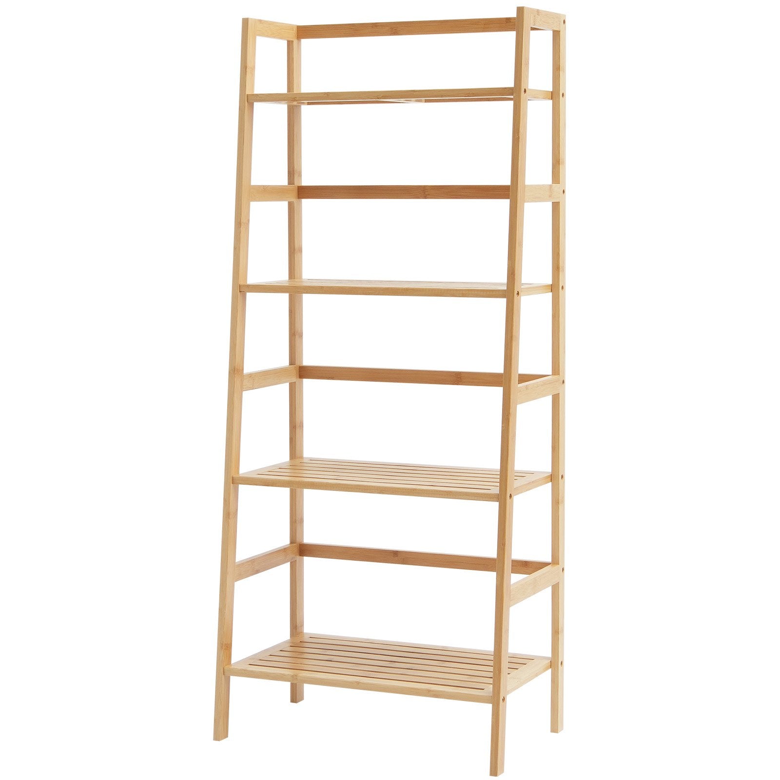 Bamboo Ladder Shelf with 4-Tier Trapezoid Design - Freestanding Natural Bookcase & Display Rack for Bathroom, Bedroom, Office, and Plant Stand Organizer