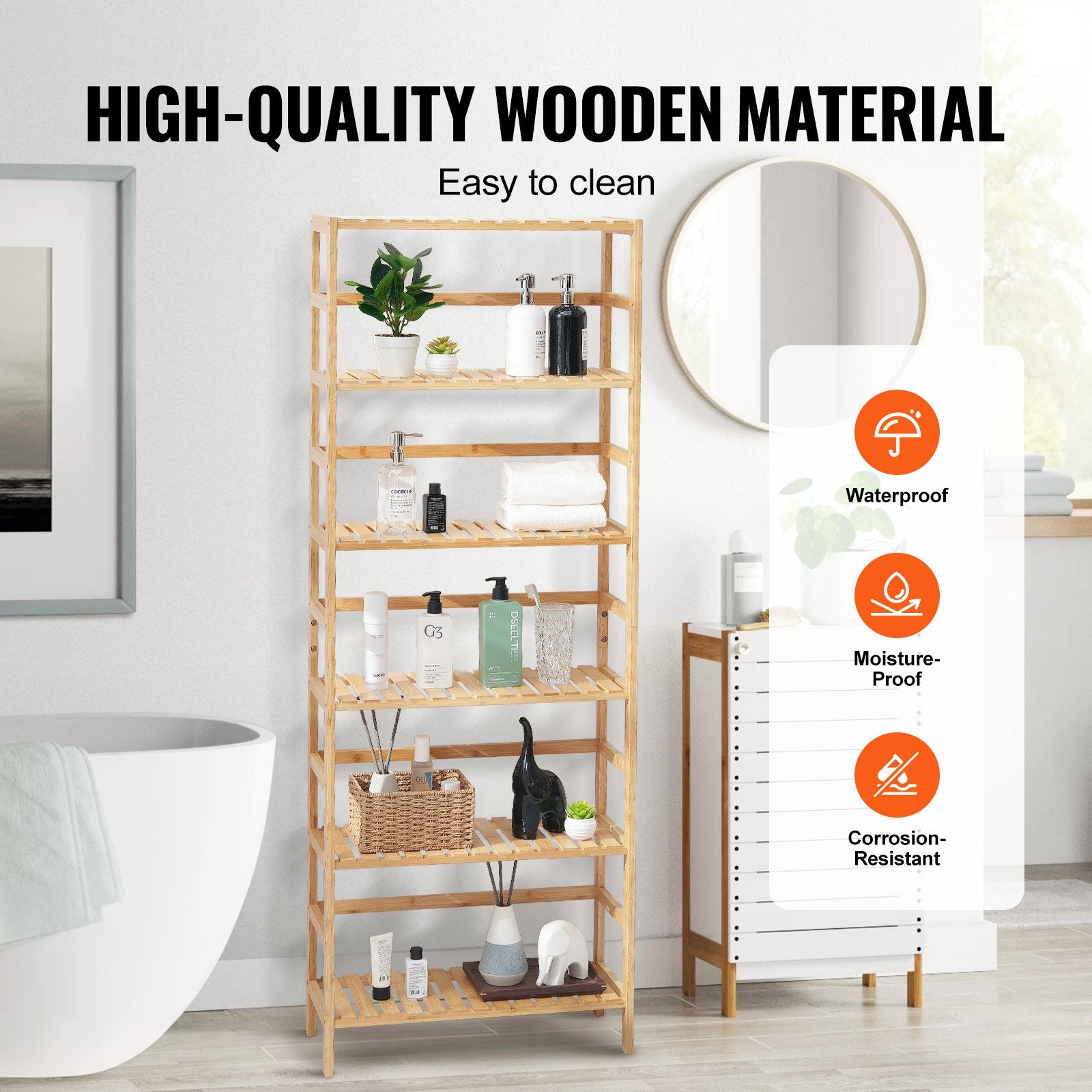 6-Tier Bamboo Shelf - Multifunctional Bookshelf & Display Rack for Bathroom, Bedroom, Office - Open Storage, Freestanding Plant Stand