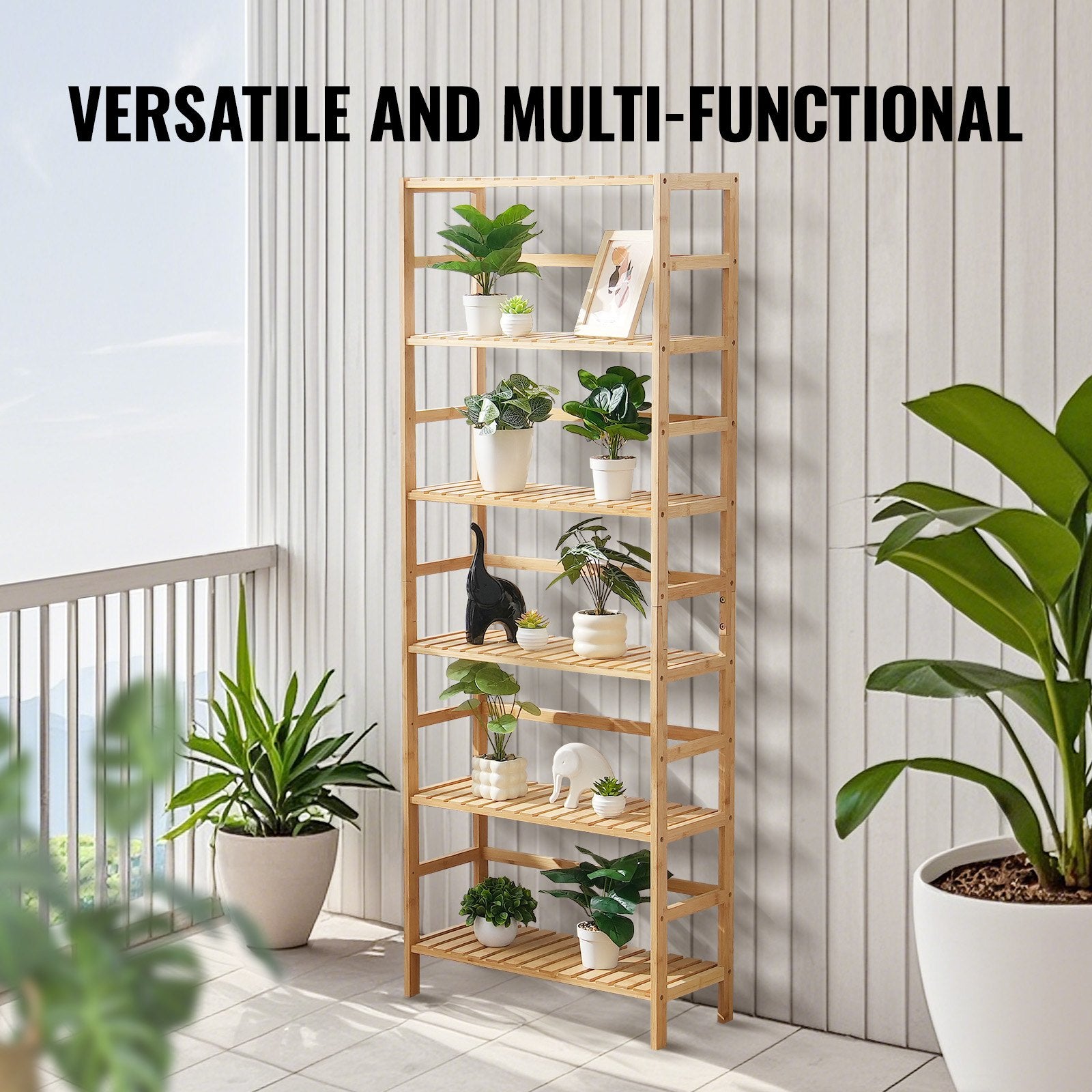 6-Tier Bamboo Shelf - Multifunctional Bookshelf & Display Rack for Bathroom, Bedroom, Office - Open Storage, Freestanding Plant Stand