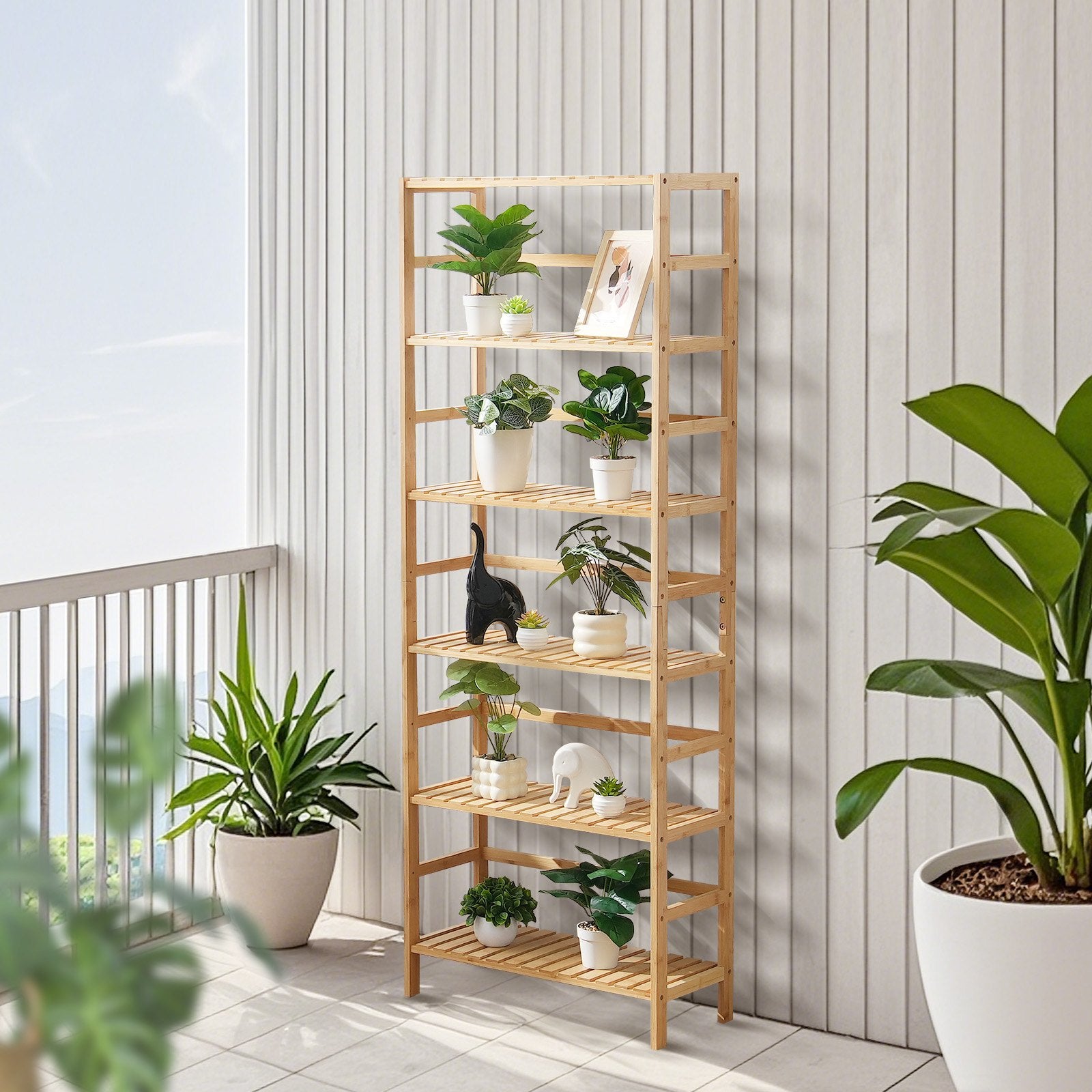 6-Tier Bamboo Shelf - Multifunctional Bookshelf & Display Rack for Bathroom, Bedroom, Office - Open Storage, Freestanding Plant Stand