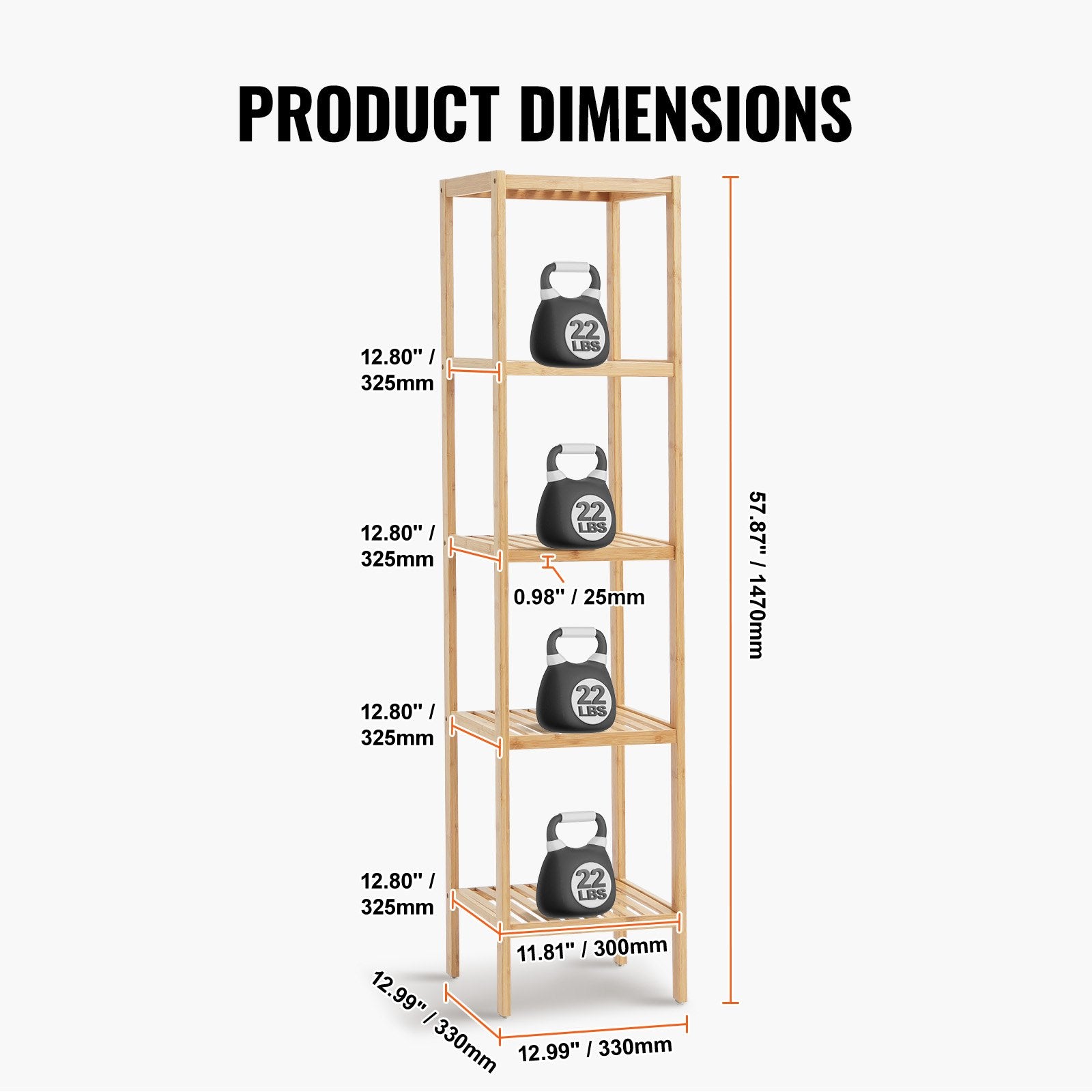 5-Tier Multifunctional Bamboo Shelf - Narrow Bathroom Storage, Freestanding Display Rack, Plant Stand for Kitchen, Home, Natural Finish