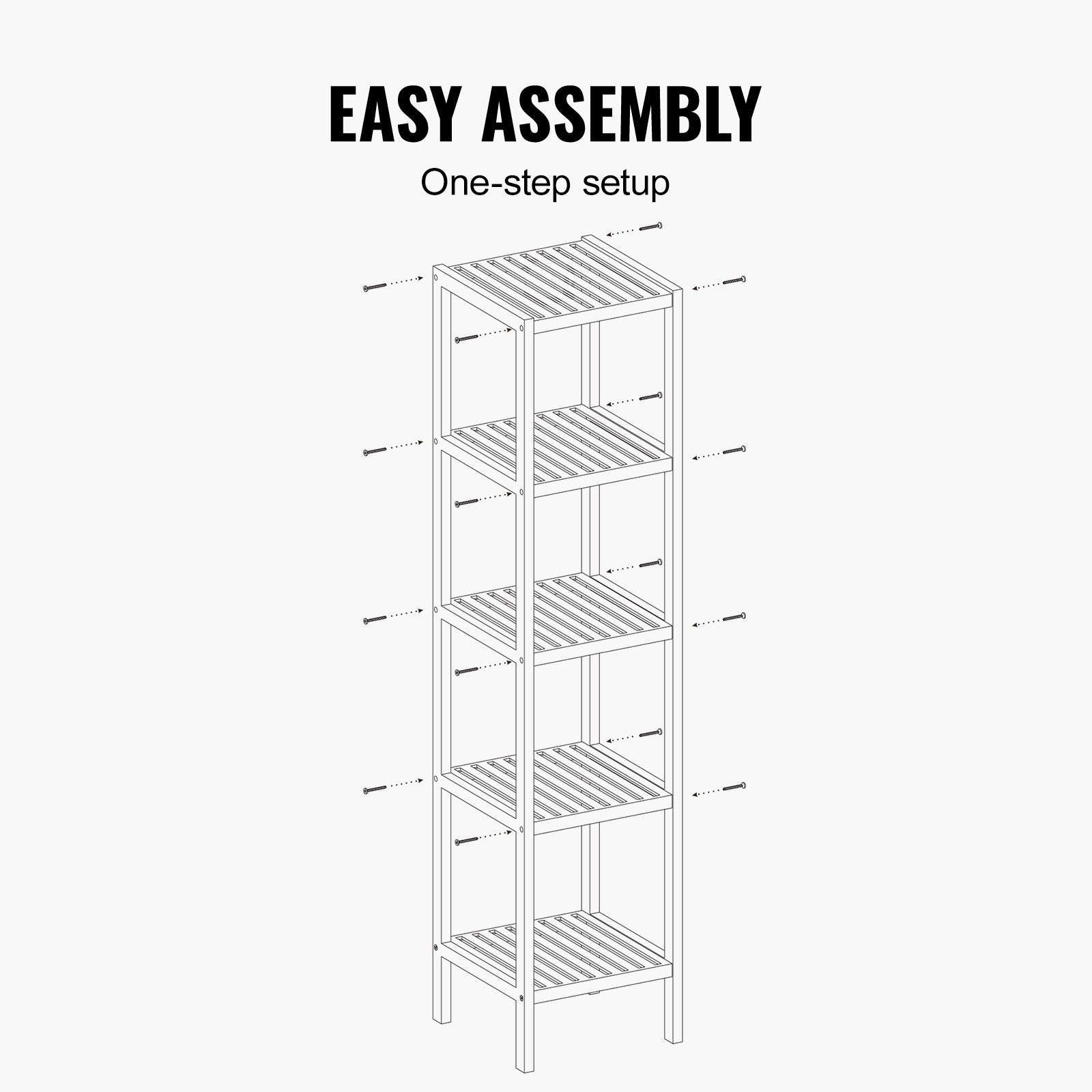 5-Tier Multifunctional Bamboo Shelf - Narrow Bathroom Storage, Freestanding Display Rack, Plant Stand for Kitchen, Home, Natural Finish