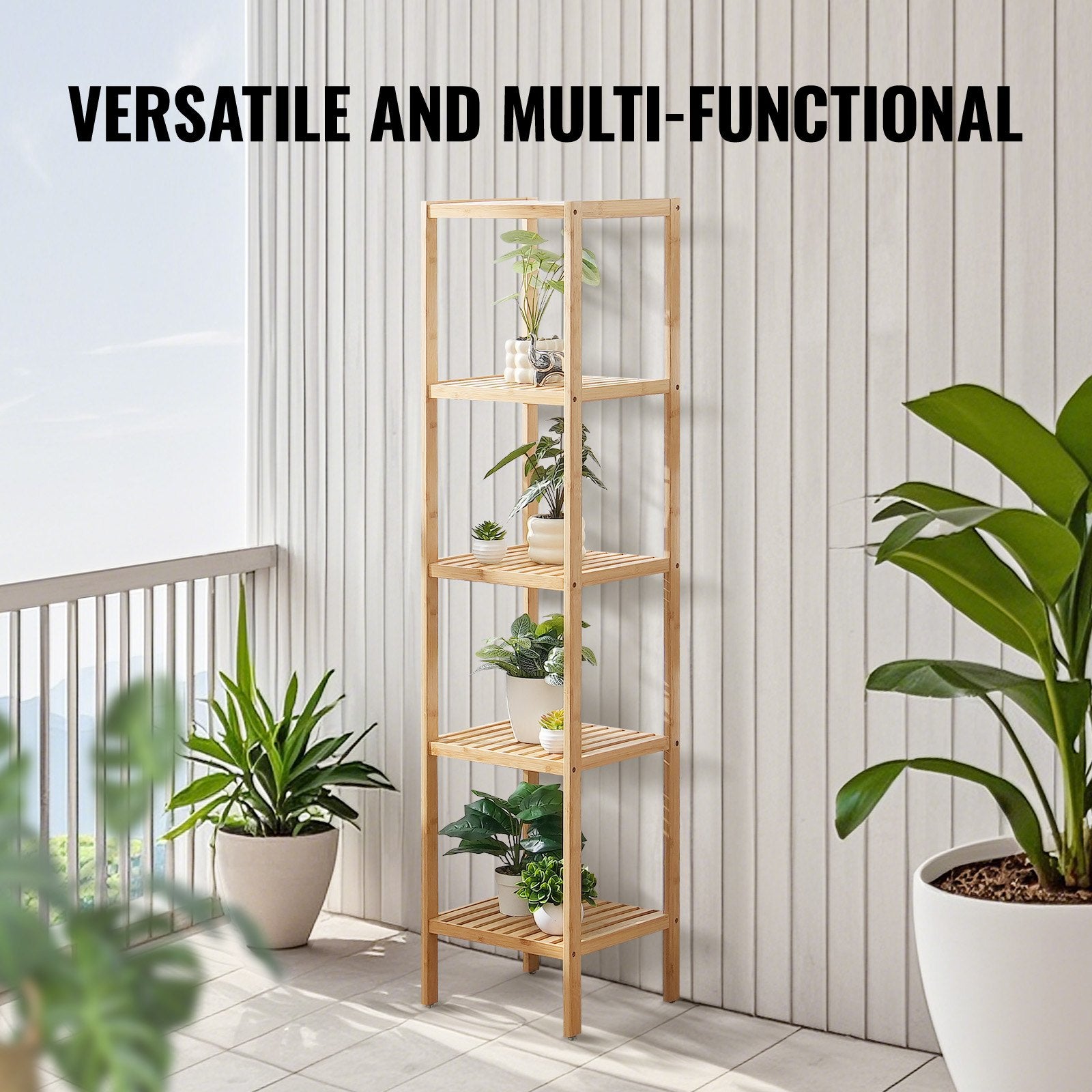 5-Tier Multifunctional Bamboo Shelf - Narrow Bathroom Storage, Freestanding Display Rack, Plant Stand for Kitchen, Home, Natural Finish