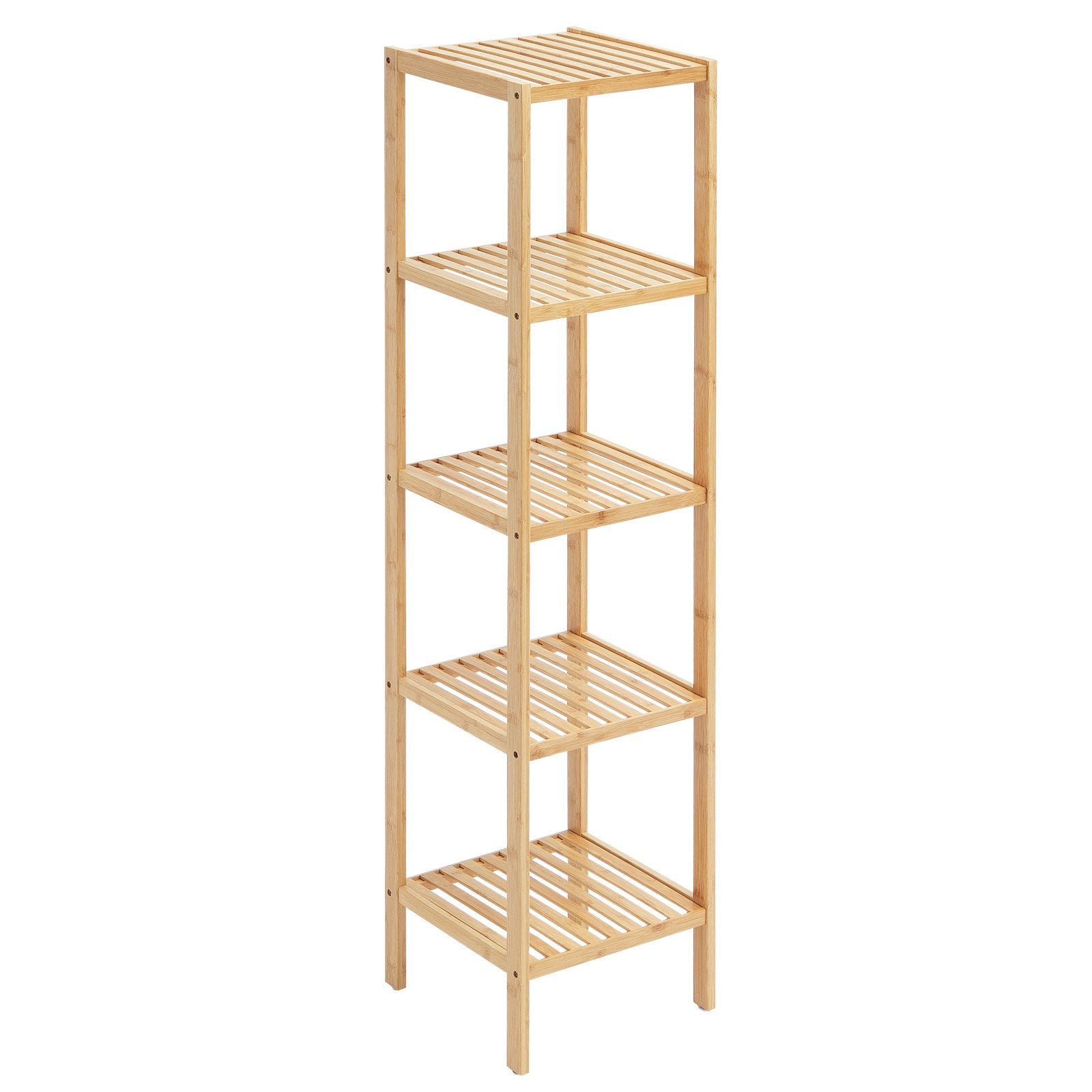5-Tier Multifunctional Bamboo Shelf - Narrow Bathroom Storage, Freestanding Display Rack, Plant Stand for Kitchen, Home, Natural Finish