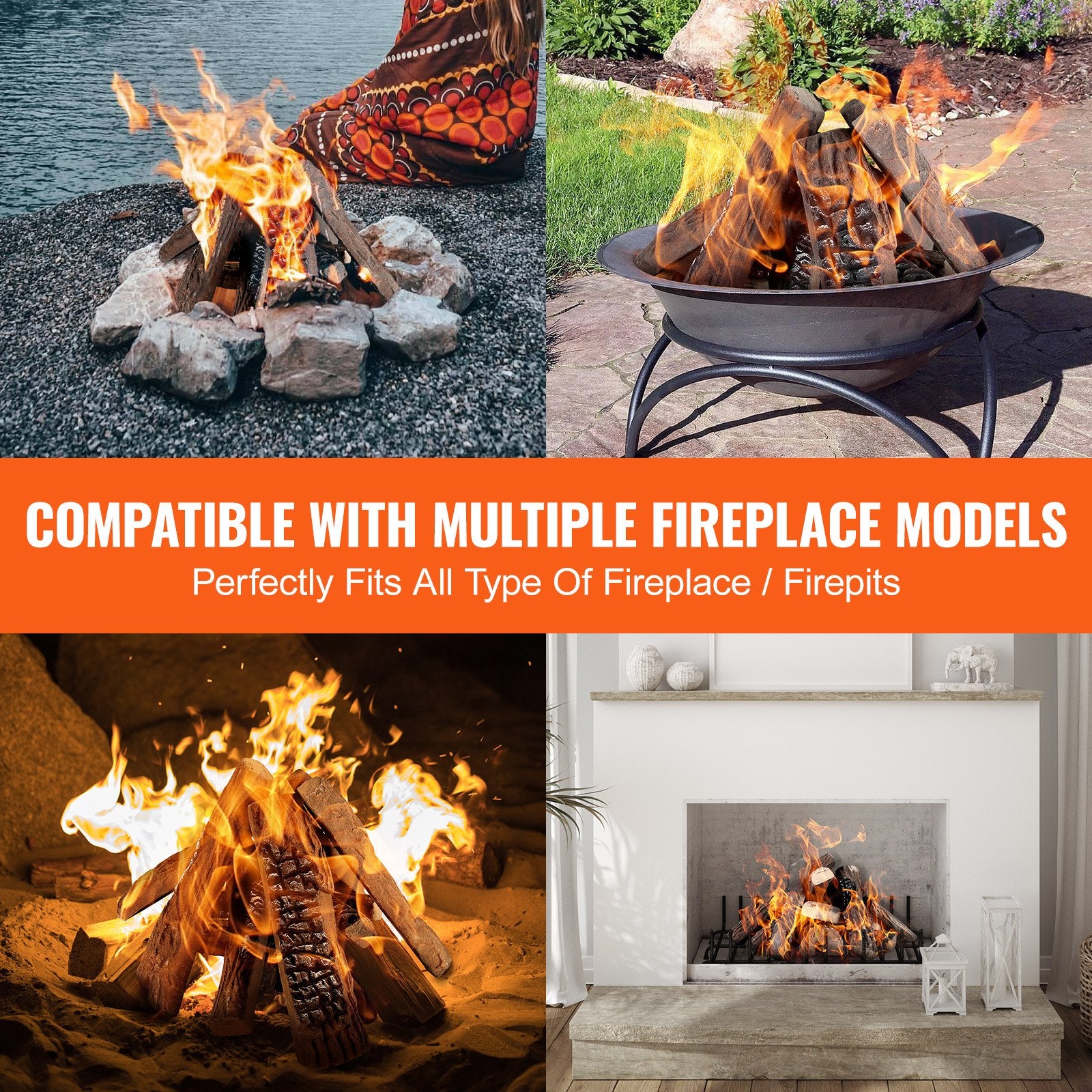 10-Piece Ceramic Gas Fireplace Logs Set, Realistic Heat-Resistant Wood Branches for Indoor/Outdoor Firebowl, Decorative & Stackable
